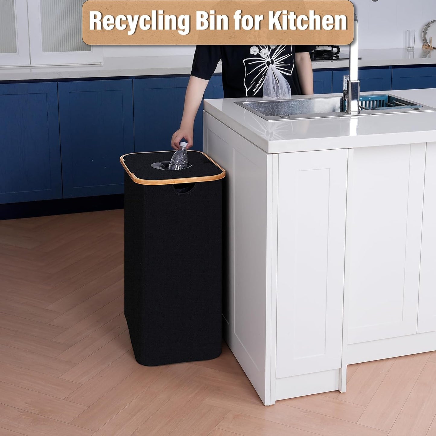 efluky Recycling Bin for Kitchen 26 Gallon, 100L Recycle Bin with 2 Removeable and Reusable Inner Bag, Large Recycling bin with lid for Bottle Can Plastice Stickers (Black)