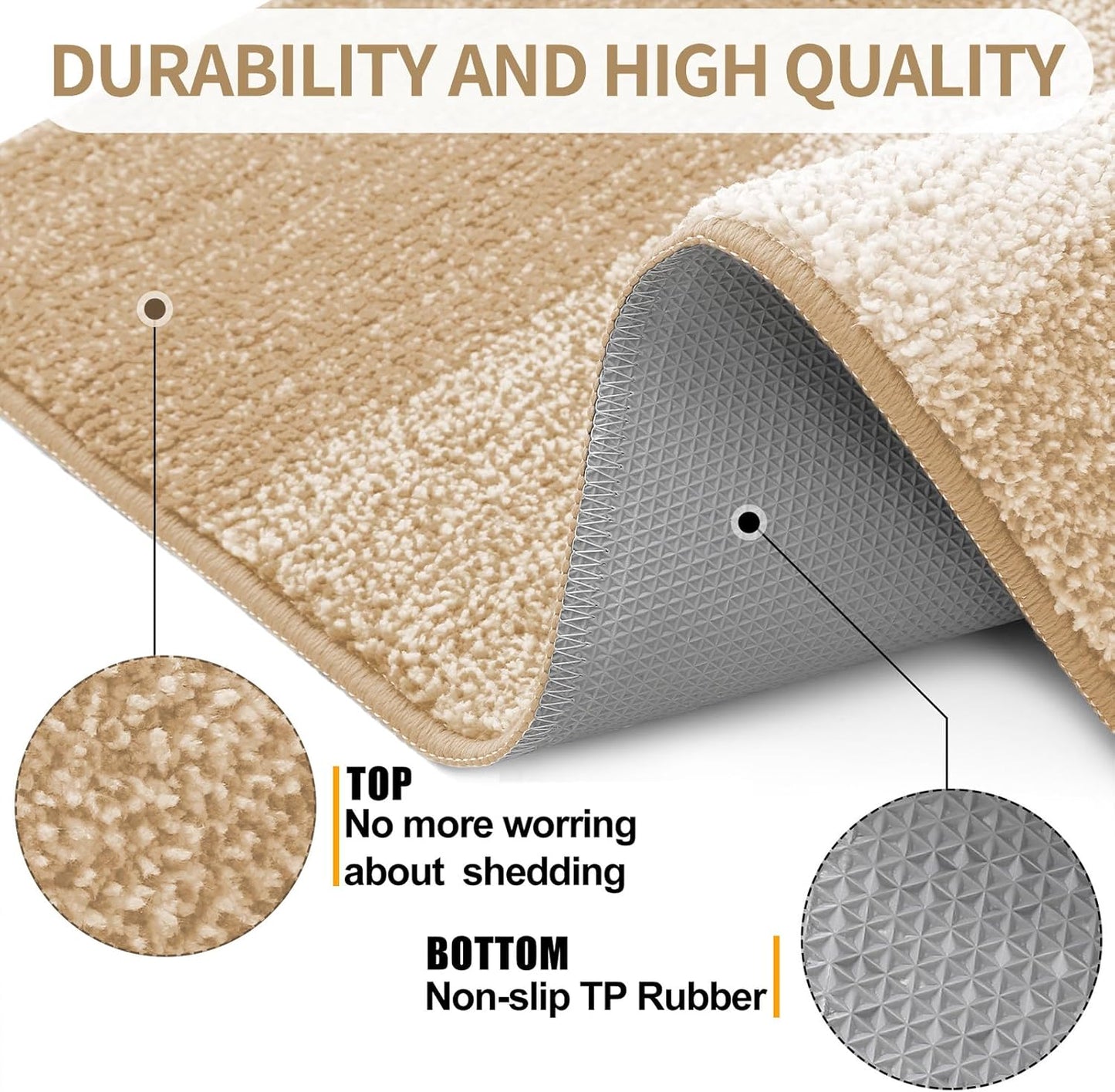 Kitinjoy Indoor Outdoor Door Mat, 59x36 Non-Slip Absorbent Dirt Trapper, Low-Profile Washable Inside Entrance Front Floor Mat, Sturdy Soft Entry Doormats for Entryway, Beige