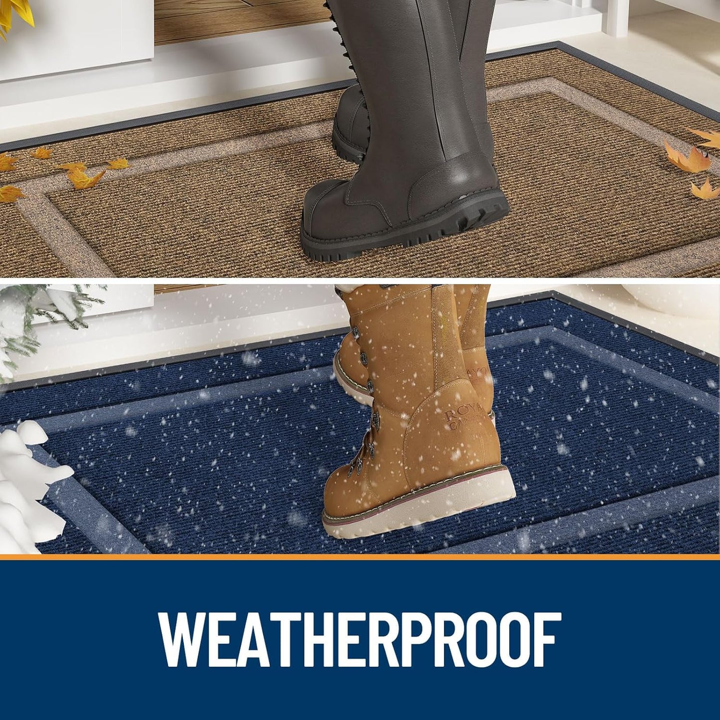 OLANLY Front Door Mat Indoor Outdoor Entrance, Waterproof All-Season, All-Weather Doormat, Sturdy Natural Rubber, Fade Resistant, Low Profile, Easy Clean Patio Porch Entryway Mat, 47x32, Beige
