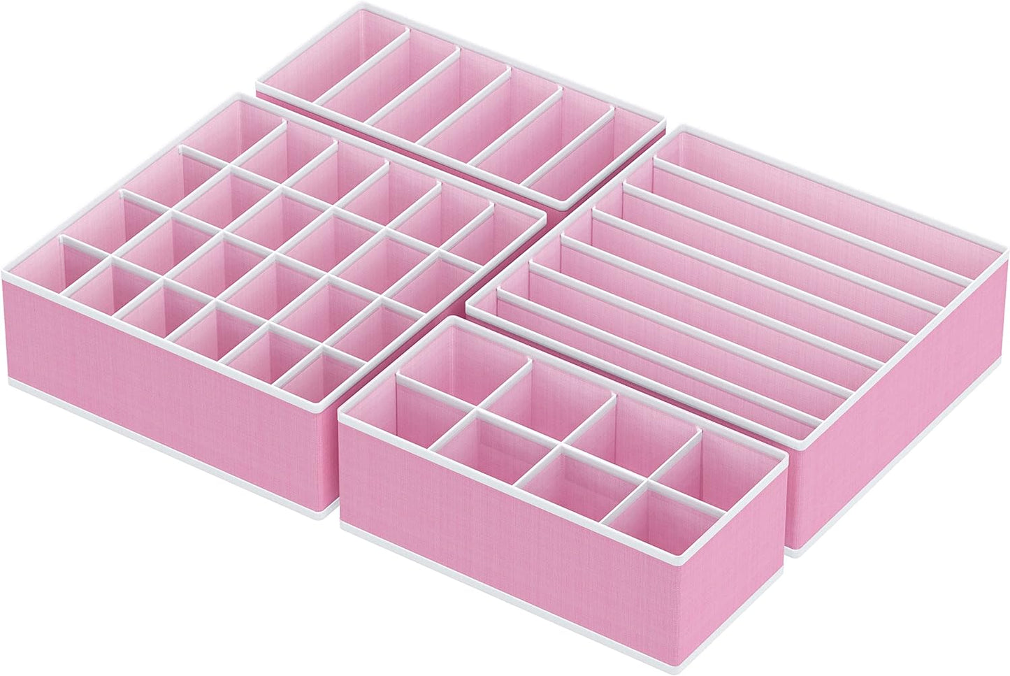 Simple Houseware 4-Pack Drawer Organizer Set - Closet Dividers for Underwear, Socks, Bras, Scarves, Ties - Foldable Non-Woven Storage Boxes, Pink