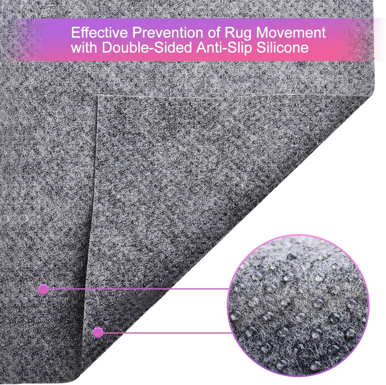Double Sided Ultra Strong Anti-Slip Rug Felt Pad 3 x 5 Feet for Hardwood Floors, Non Slip Carpet Padding, Thin Profile Non Skid Carpet Mat Keep Your Rugs in Place- Gray