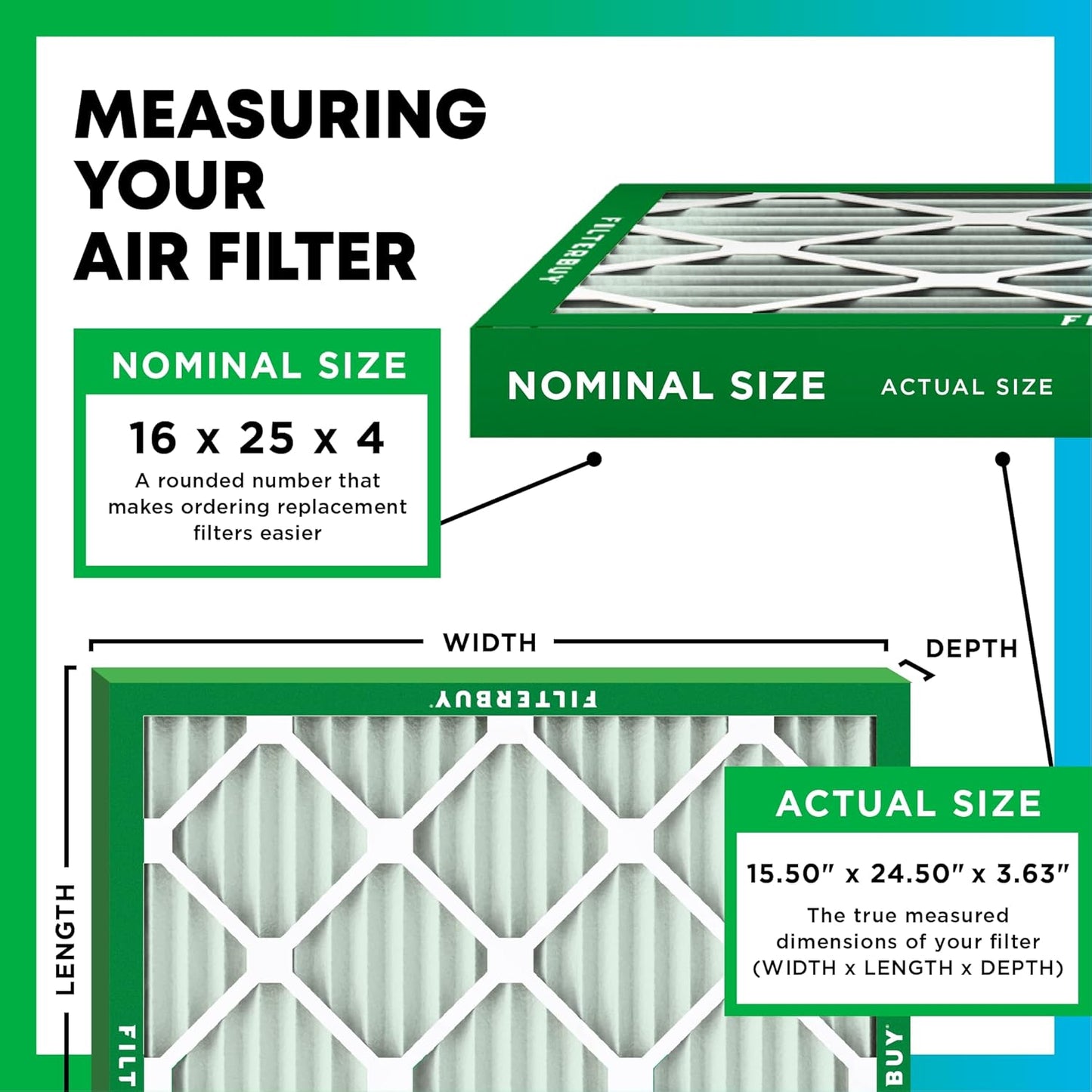 Filterbuy 16x25x4 Air Filter MERV 11 (MPR 1200) Allergen Defense Replacement (4-Pack), Electrostatic Pleated HVAC AC Furnace Filters, Made in USA (Actual Size: 15.50 x 24.50 x 3.63)