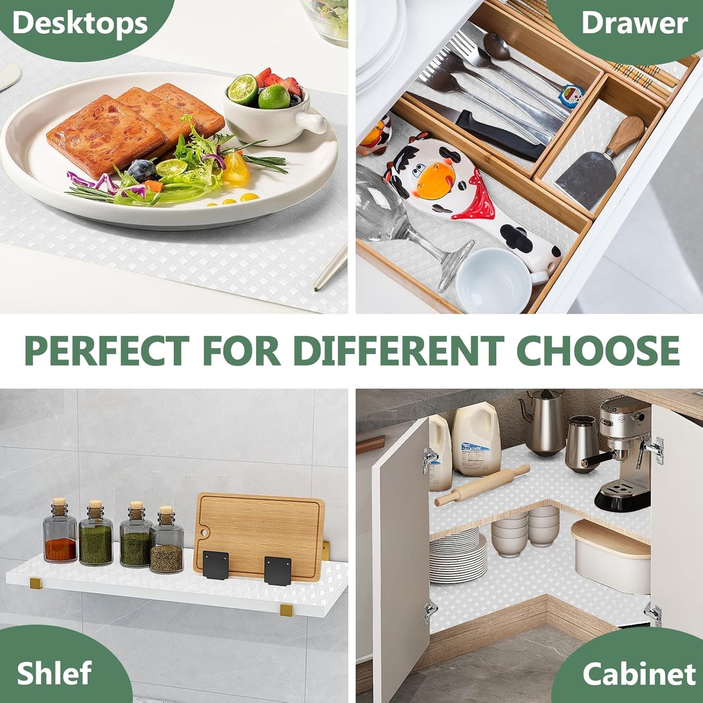 Shelf Liners, Non-Adhesive Drawer Liner, Waterproof & Oil-Proof Kitchen Cabinet Cupboard Liner Plastic EVA Material BPA Free Fridge Liner Mats Paper Protector for Shelves (White/20in x 240in)