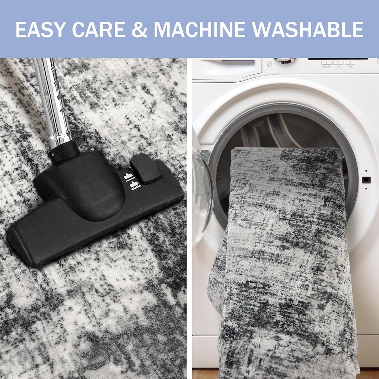 IOHOUZE Abstract Runner Rug 3x10 Ft Washable Runners for Hallways, Non Slip Kitchen Runner Printed Faux Wool Entryway Runner Indoor, Modern Abstract Floor Carpet for Hall Kitchen Bedroom, Black Grey