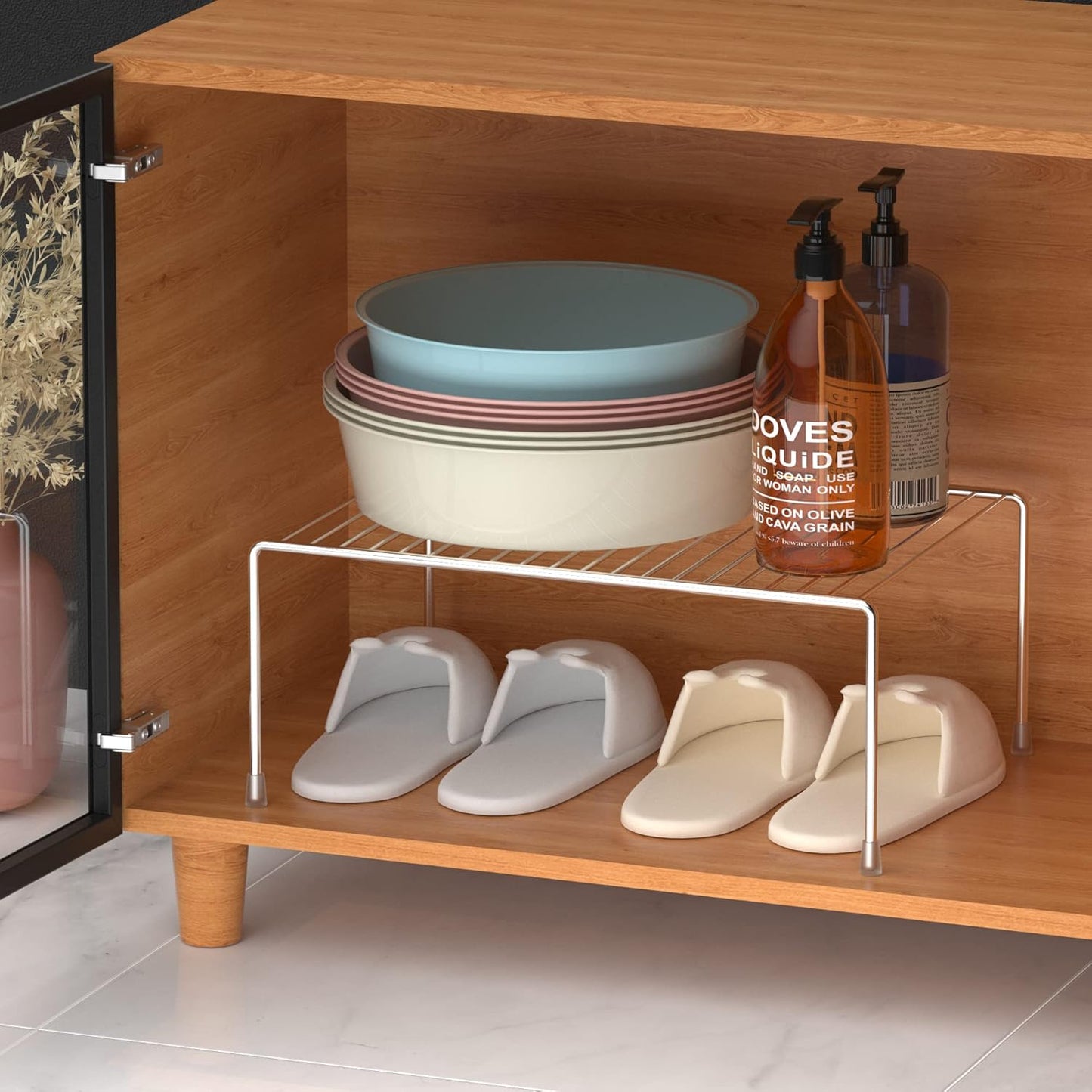 iPEGTOP Large (15.7 x 9.4 Inch) Kitchen Freezer Cabinet Organizer Shelf, Set of 4 Rustproof Metal Wire Shelves Spice Shelf Rack Cupboard Storage for Fridge Pantries Countertops Utensils, Chrome