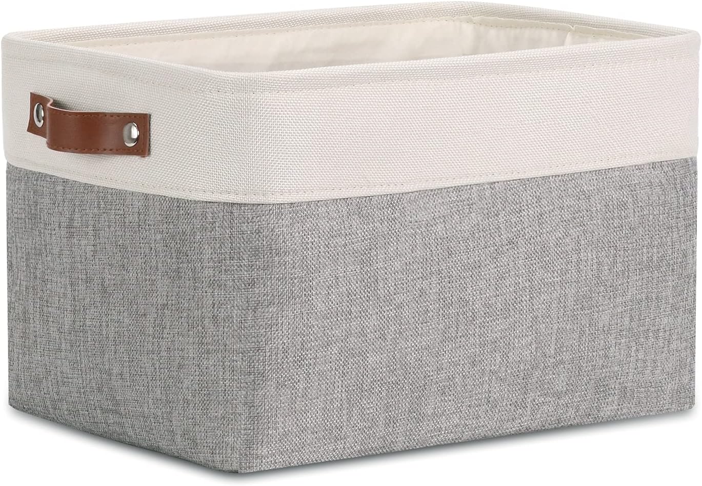 DULLEMELO Collapsible Rectangle Storage Basket for Shelves/Closets - Organize Clothes, Toys, Towels, Books, Laundry, Nursery, Dog Toys - Empty (White & Gray)