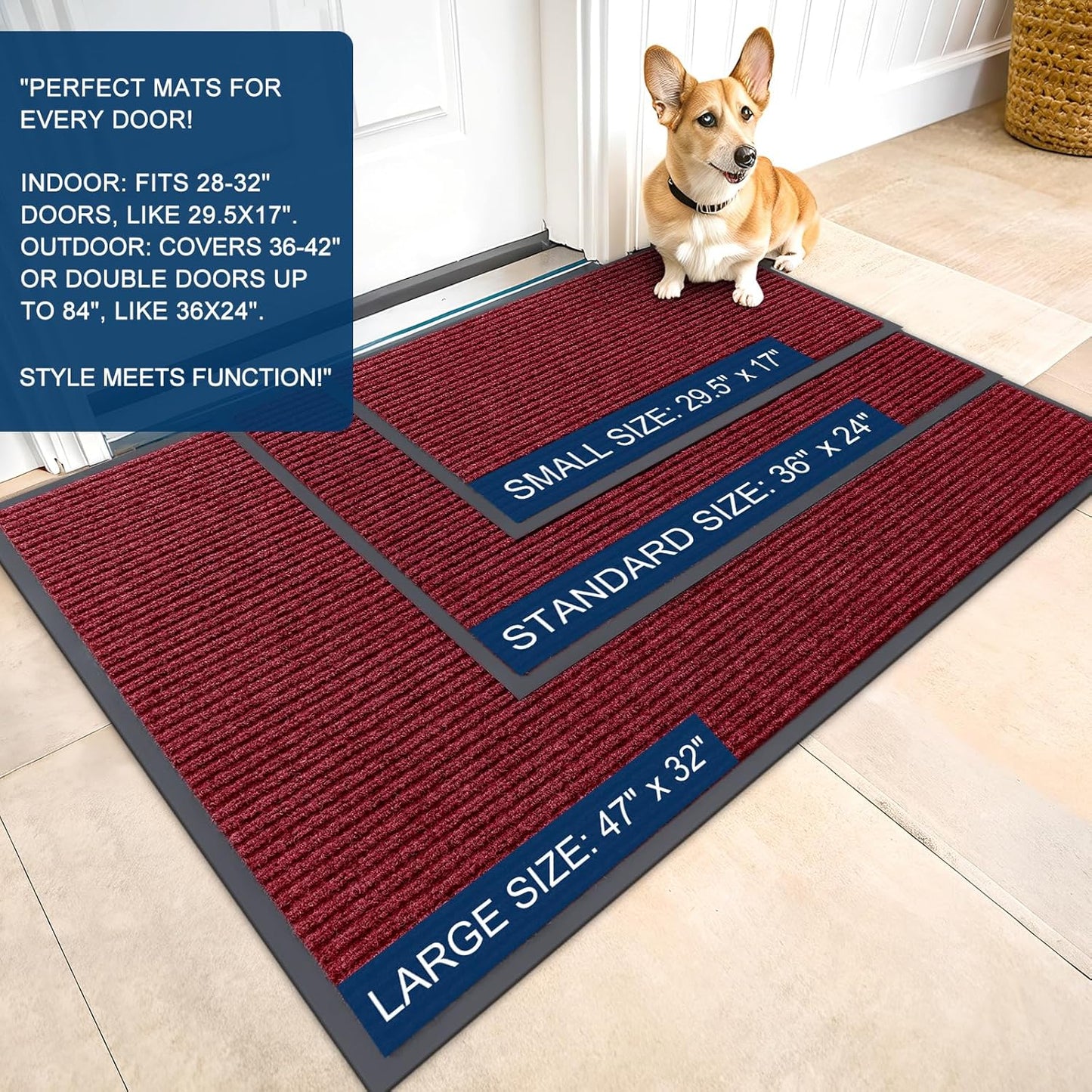OLANLY Front Door Mat Indoor Outdoor Entrance, Waterproof Heavy Duty Doormat, Fade Resistant, Low Profile, Easy Clean Patio Porch Welcome Floor Mats for Entry, 47x32, Wine Red