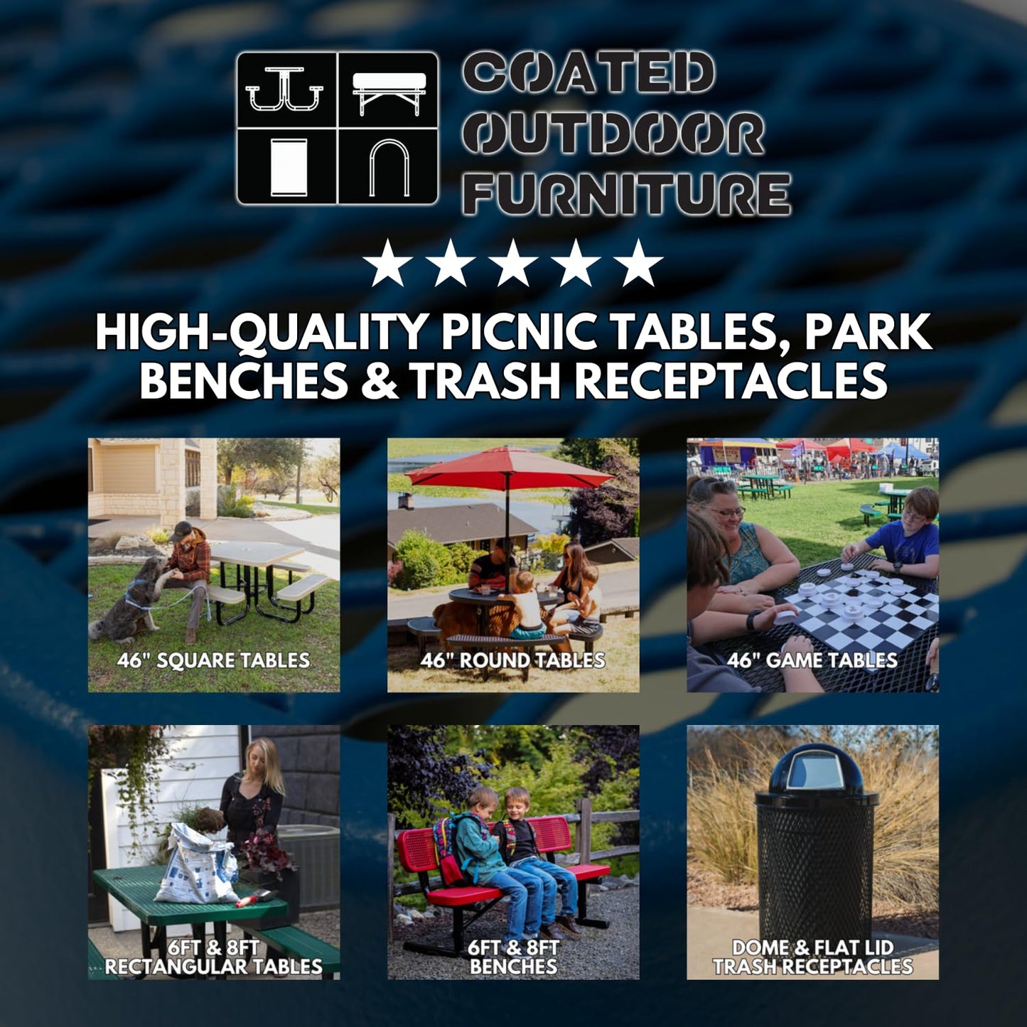 COATEDOUTDOORFURNITURE RFT-P-Gry Heavy Duty Round Trash Receptacle with Flat Top, Liner Included, 32 Gallon, Gray, Made in America