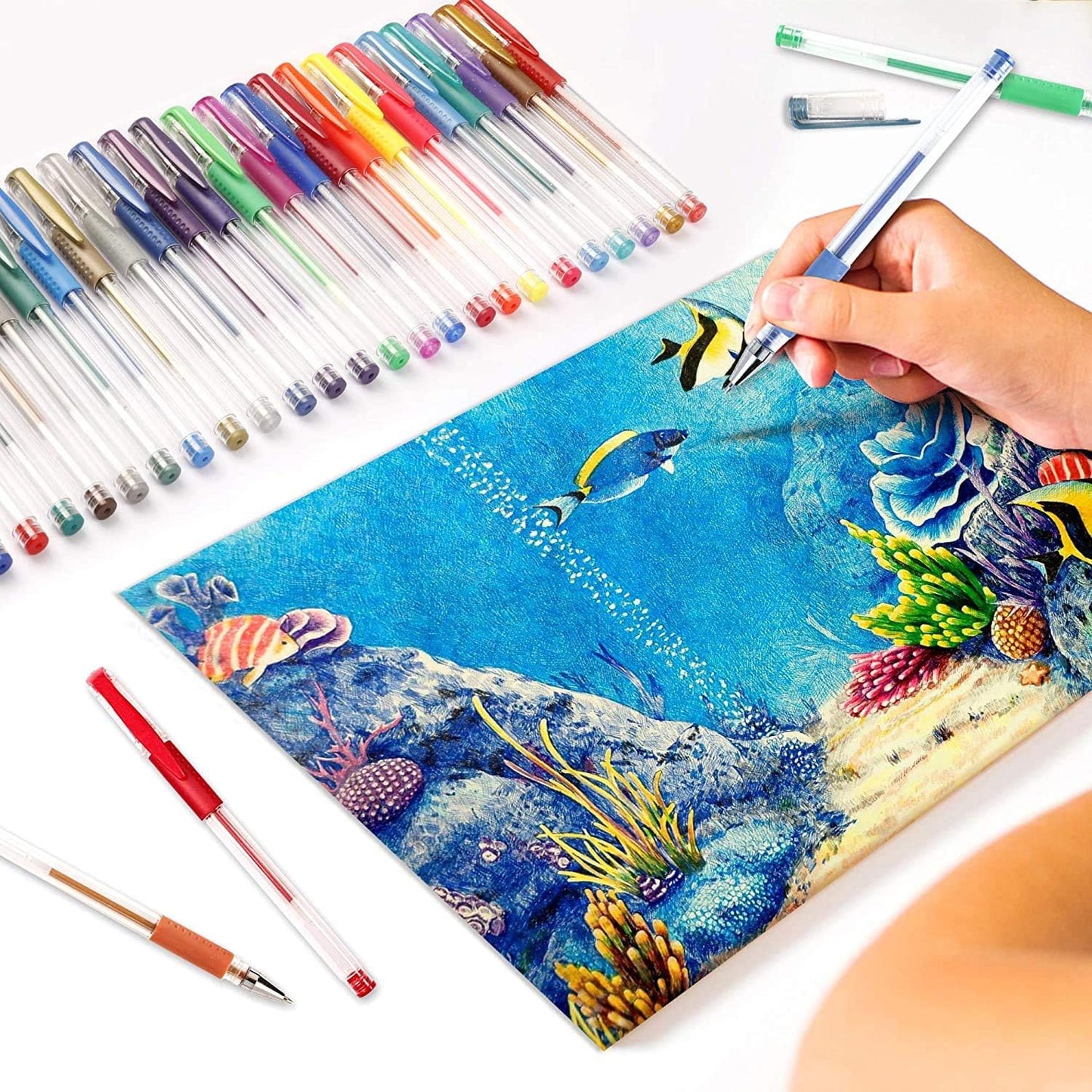 Shuttle Art Gel Pens, 32 Colors Gel Pen Set with Coloring Book for Adults Coloring Books Drawing Doodling Crafts Scrapbooking Journaling