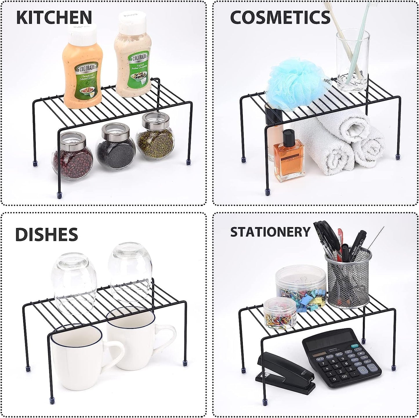 Kitchen Shelves, Cabinet Organization Mini Storage Shelf, Storage Rack Organizer for Kitchen, Fridge, Cabinet, Bathroom (Black 6)