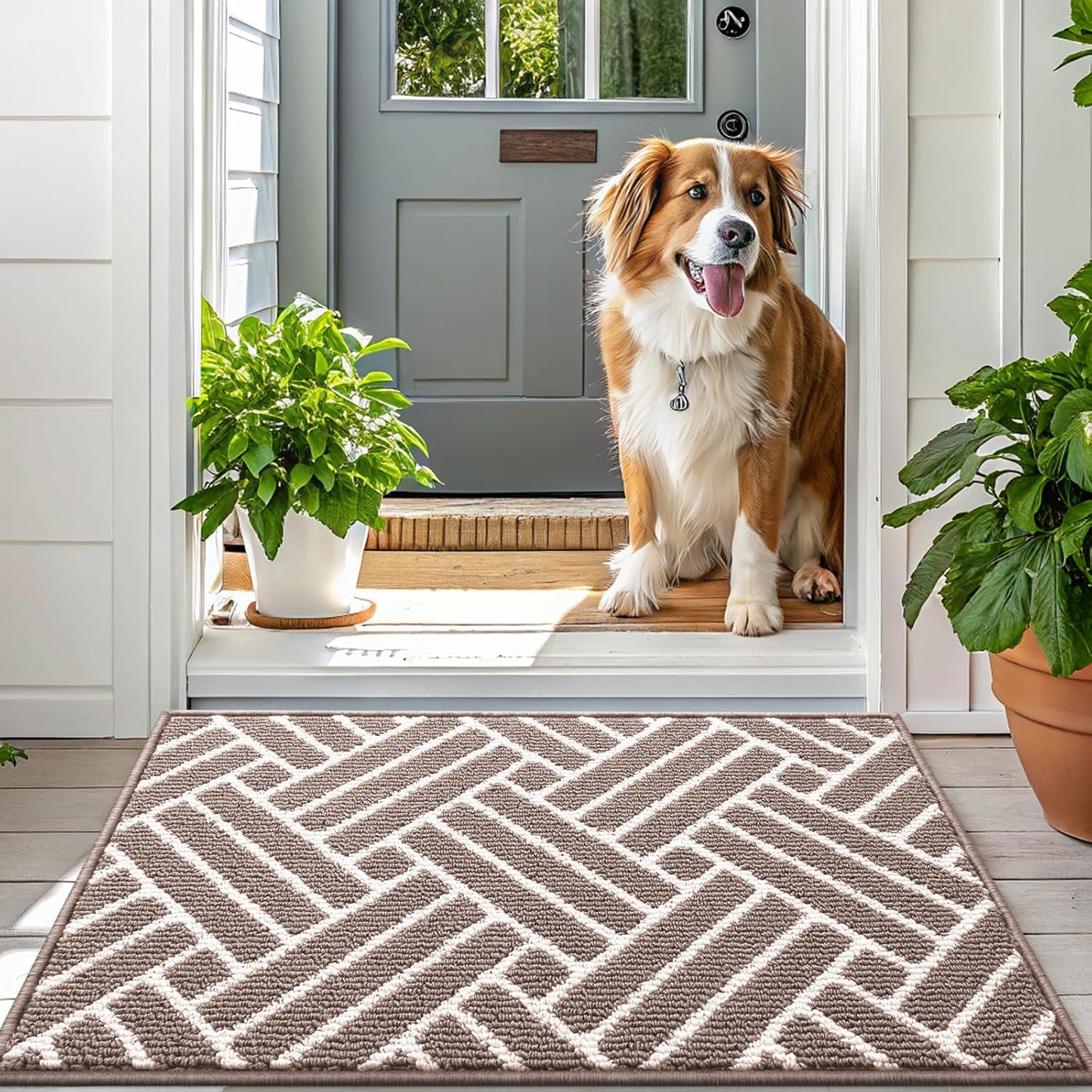 OLANLY Indoor Door Mat, 40x32 Inch, Dirt Resistant and Absorbent, Non-Slip Rubber Backing Floor Mats, Easy Clean Low-Profile Doormat for Entryway, Front Door, and Inside Entrance, Brown