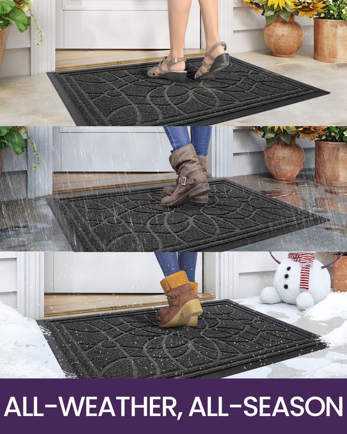 DEXI Front Door Mat Outside Entrance, Heavy Duty Non Slip Low Profile Doormat for Entryway, Trap Dirt and Moisture Welcome Mats, Easy Clean, Patio, Garage, 17x29, Grey
