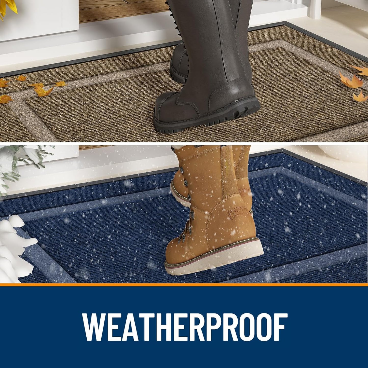 OLANLY Front Door Mat Indoor Outdoor Entrance, Waterproof All-Season, All-Weather Doormat, Sturdy Natural Rubber, Fade Resistant, Low Profile, Easy Clean Patio Porch Entryway Mat, 59x40, Brown