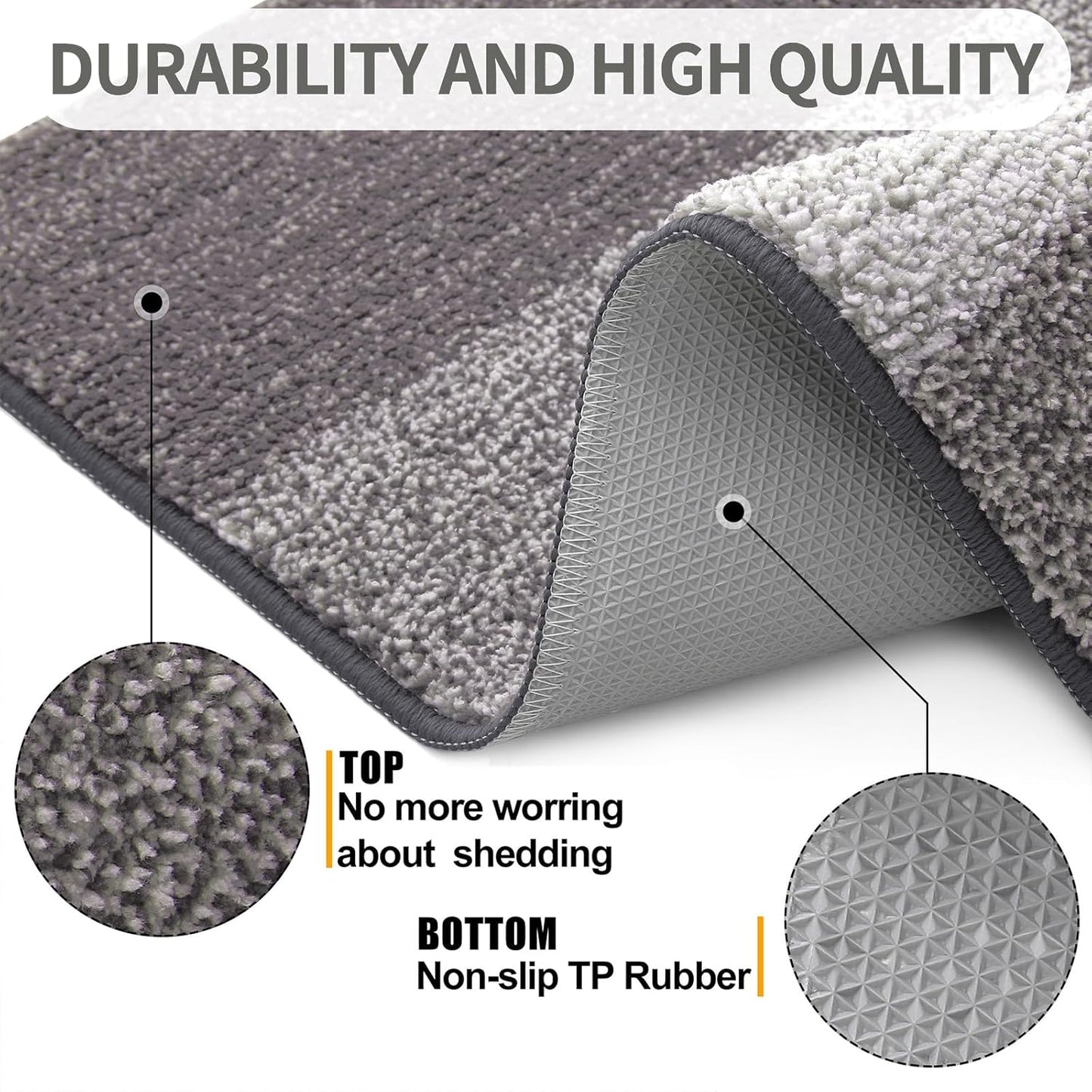 Kitinjoy Indoor Outdoor Door Mat, 48x32 Non-Slip Absorbent Dirt Trapper, Low-Profile Washable Inside Entrance Front Floor Mat, Sturdy Soft Entry Doormats for Entryway, Light Grey