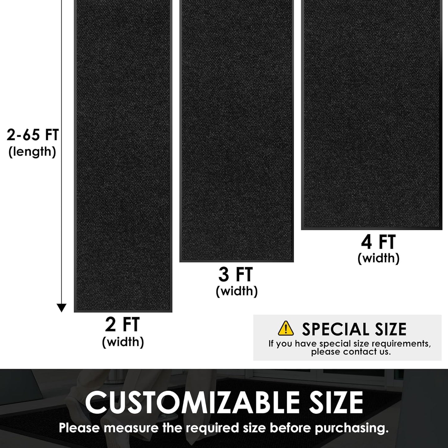 4′ x 16′ Front Door Mat Indoor Outdoor Entrance, Commercial Floor Mat Heavy Duty Dirt Trapper Entryway Doormat, Custom Size Non Slip Rubber Backing Welcome mat, Door Mat for High Traffic Area