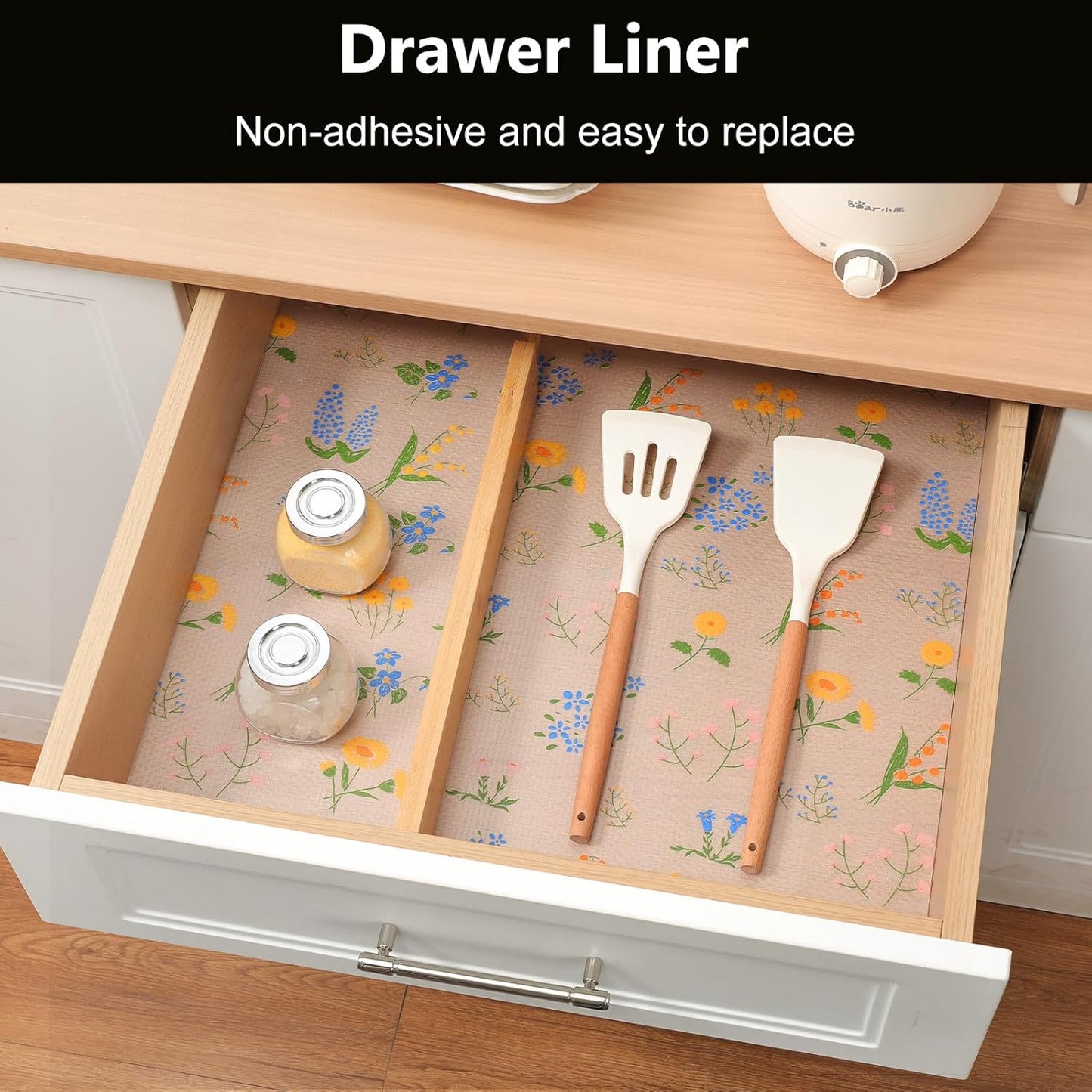 INNOLITES INNOLITES Non-Slip Shelf Liner – Cabinet & Drawer Liner Non-Adhesive – Waterproof Oil-Proof – Durable EVA with Floral for Kitchen Cabinets Refrigerator – BPA-Free, Easy to Cut 17.7" x 197"