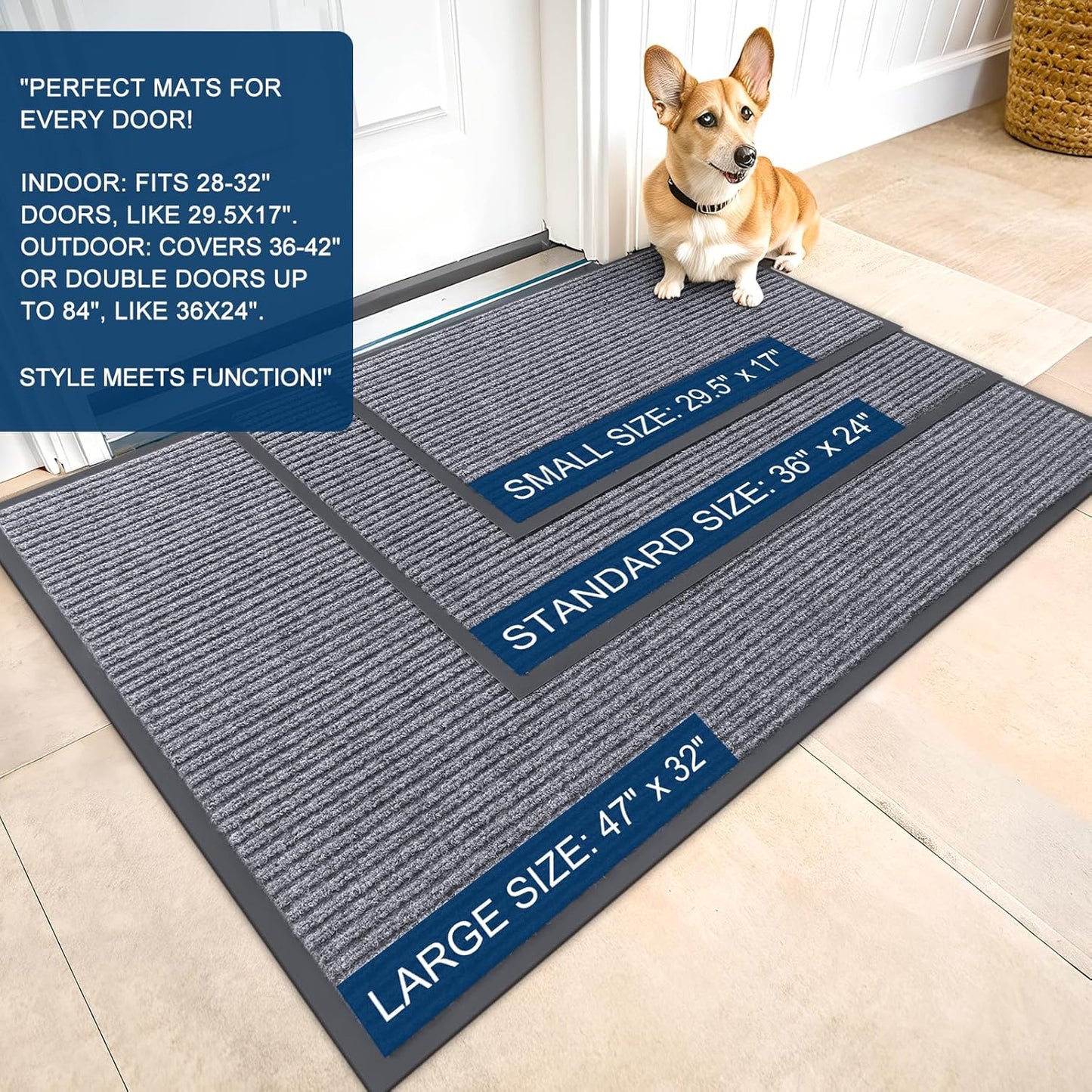 OLANLY Front Door Mat Indoor Outdoor Entrance, Waterproof Heavy Duty Doormat, Fade Resistant, Low Profile, Easy Clean Patio Porch Welcome Floor Mats for Entry, 35x23, Light Gray