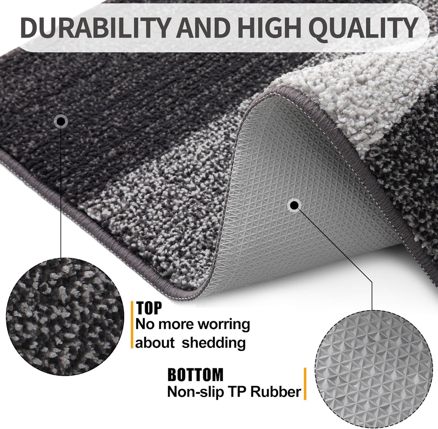 Kitinjoy Indoor Outdoor Door Mat, 47x17 Non-Slip Absorbent Dirt Trapper, Low-Profile Washable Inside Entrance Front Floor Mat, Sturdy Soft Entry Doormats for Entryway, Grey