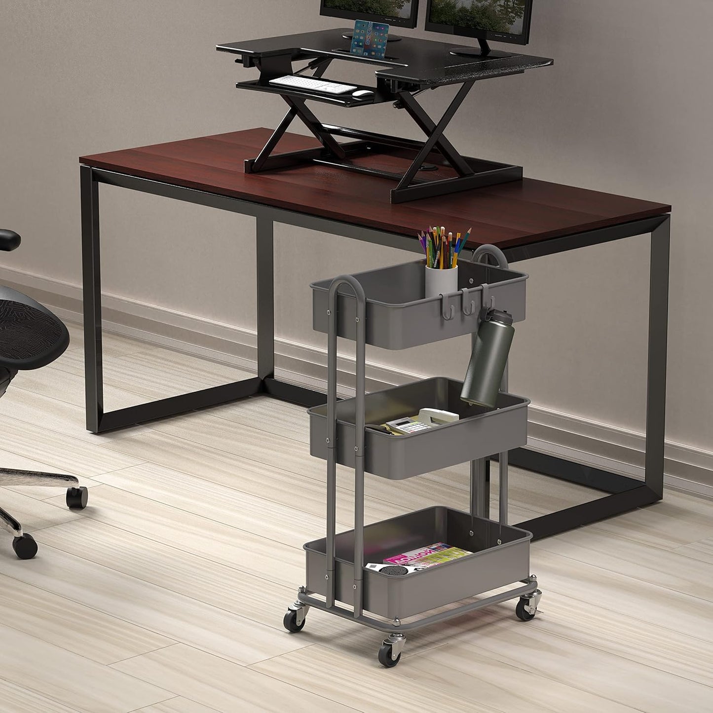 Simple Houseware 3-Tier Heavy Duty Metal Utility Rolling Cart, Silver