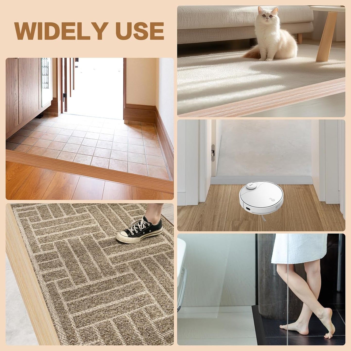 Floor Transition Strip Vinyl Door Threshold Ramp Self Adhesive Carpet Edging Strip Doorway Edge Trim, Overlap Edge Reducer for Laminate Carpet, Floor, Tile (Black, 1/5" to 2/5", 3.3Ft)