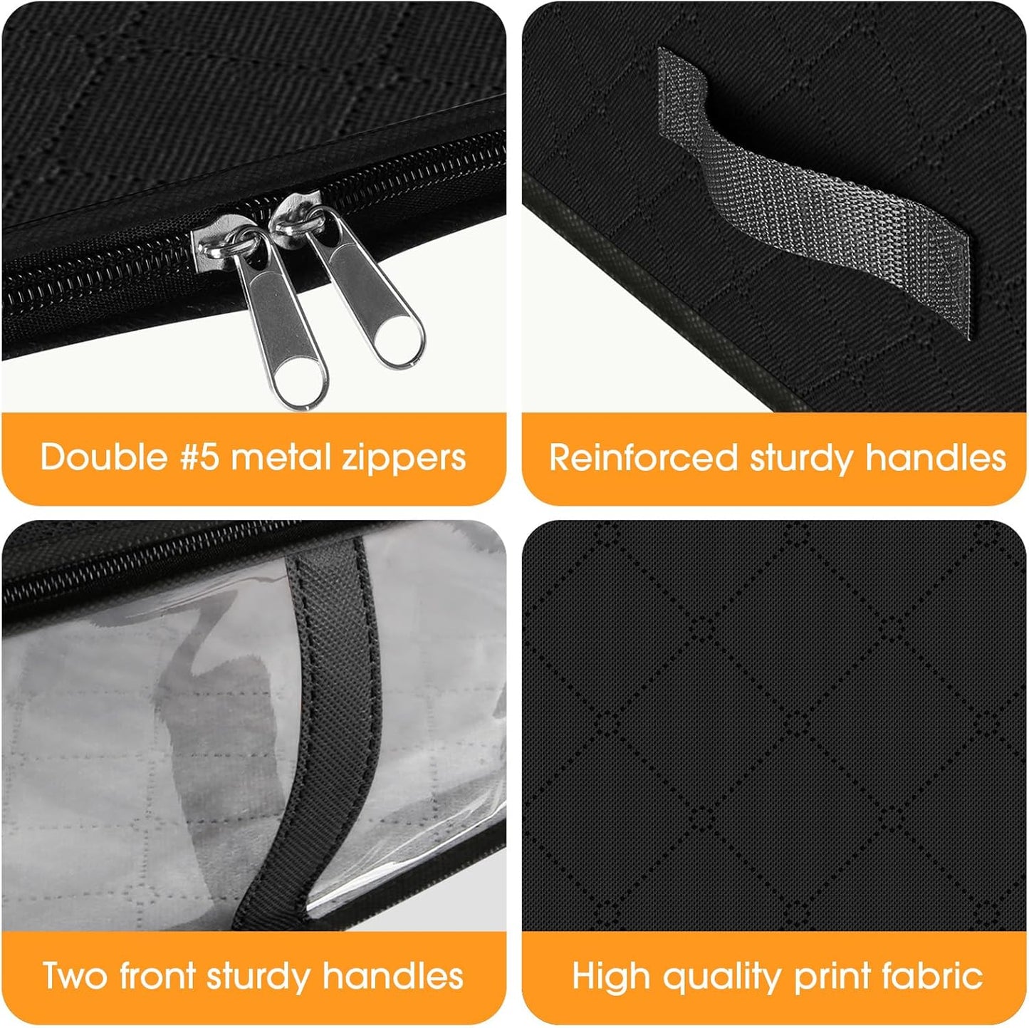 StorageRight Under Bed Storage Bins, 8-Pack 40L Foldable Fabric Storage Bags with Transparent Window, Breathable Organizer for Clothes/Blanket/Comforter/Quiltr, Black