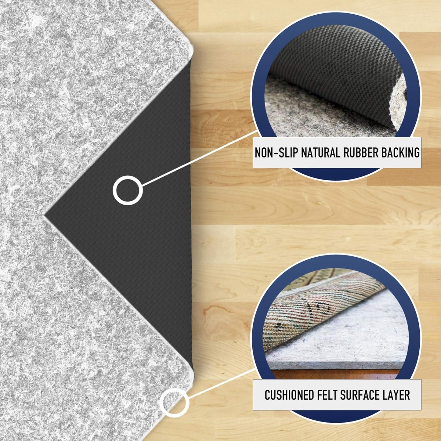 RUGPADUSA - Dual Surface - 9'10" x 12'10" - 1/4" Thick - Felt + Rubber - Non-Slip Backing Rug Pad - Safe for All Floors