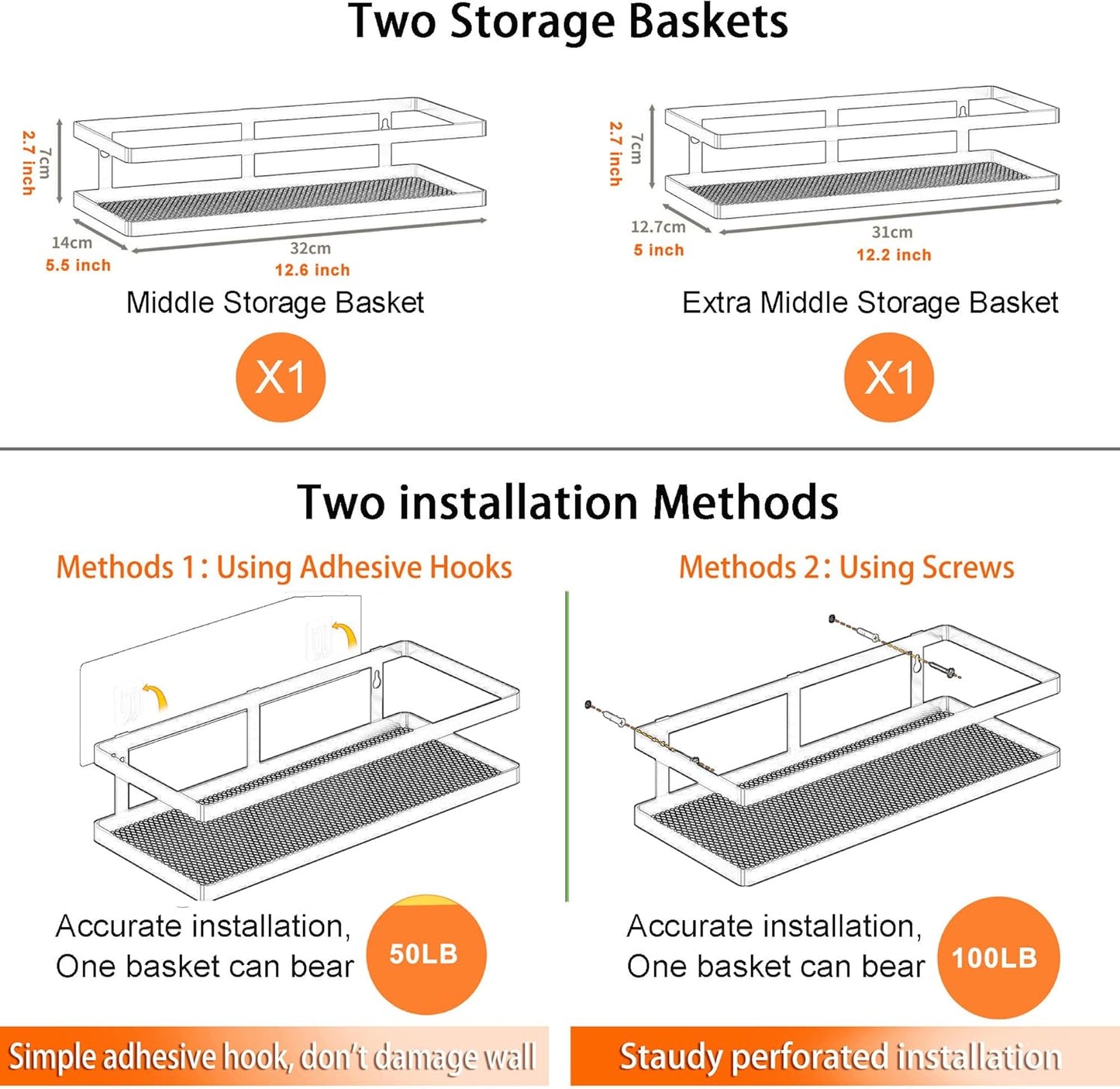 PUSDON Metal Wall Hanging Basket 2 Packs DIY Suitable for Multiple Scenes - Middle Black Guardrail Suit
