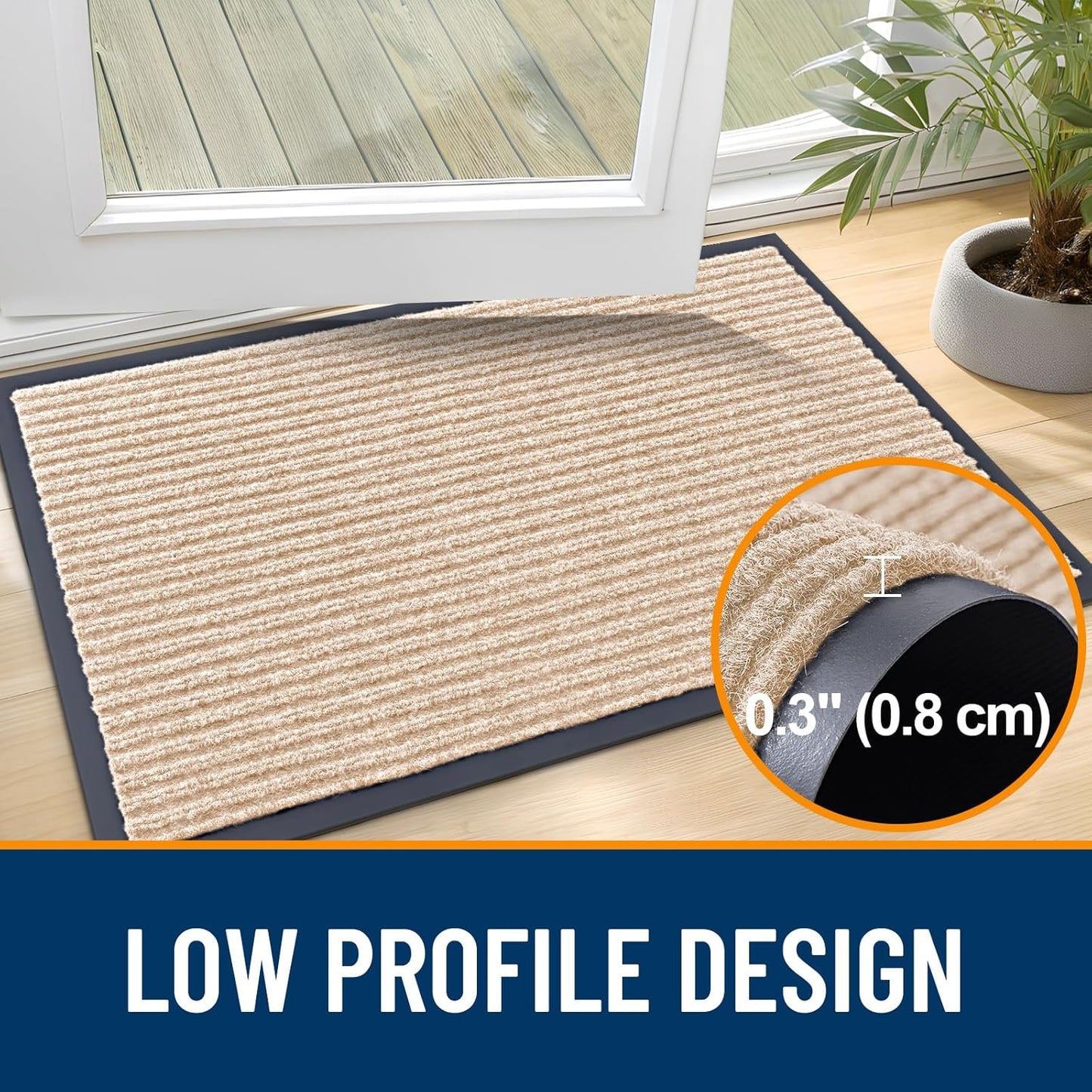OLANLY Front Door Mat Indoor Outdoor Entrance, Waterproof Heavy Duty Doormat, Fade Resistant, Low Profile, Easy Clean Patio Porch Welcome Floor Mats for Entry, 71x47, Beige