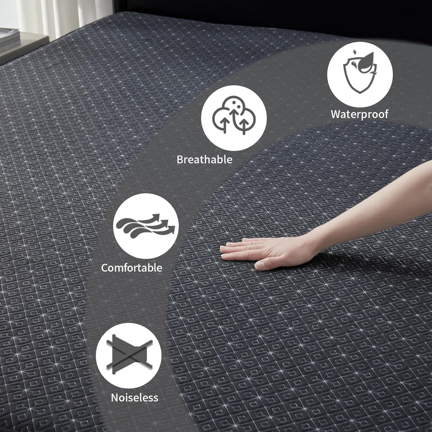 BEDLORE Full Size Mattress Protector, Waterproof Noiseless Mattress Cover with Stretchable Pockets for 6-15 inches Mattress, Soft Breathable Mattress Pad for College Dorm (Dark Gray)