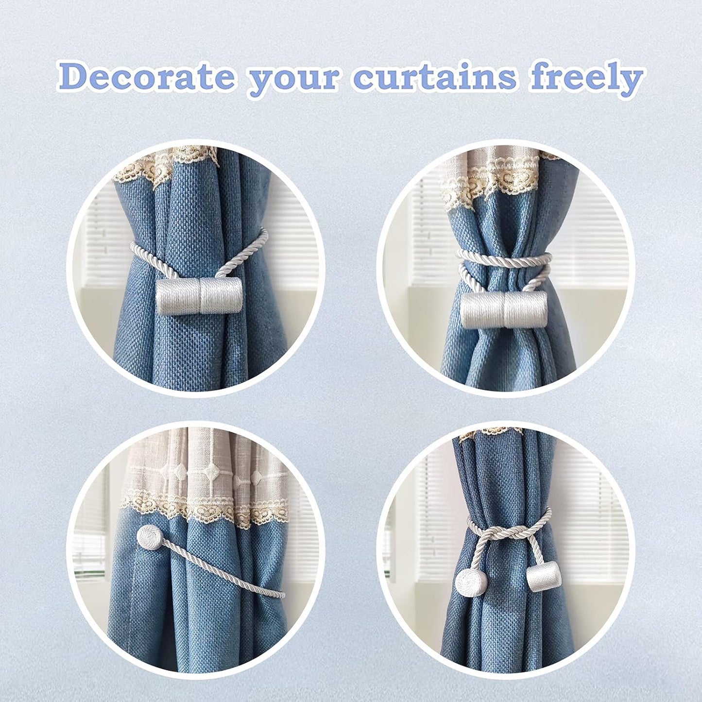 Hion Magnetic Curtain Tiebacks Black 2pcs, Curtain Tiebacks Buckles Holdbacks Holders Hooks Clip for Home Bedroom Office Decorative Curtain
