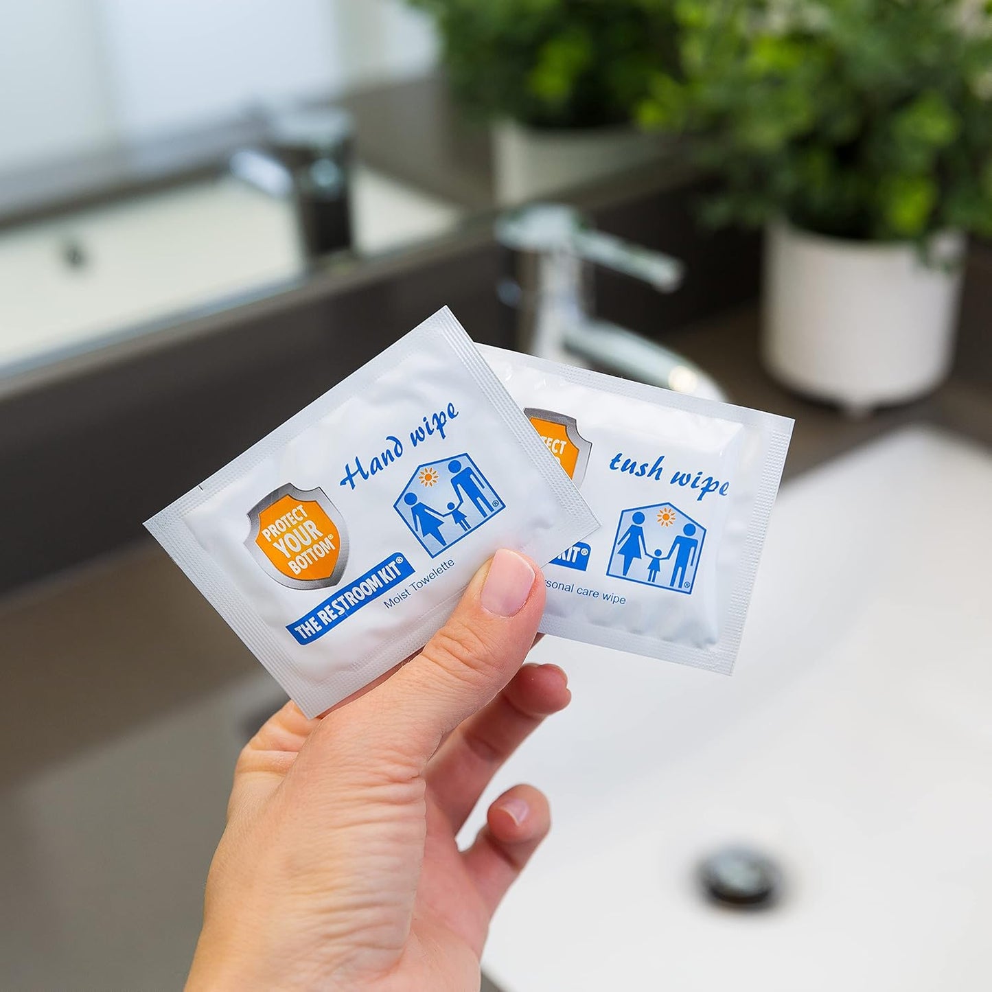 The Restroom Kit Great for travel (3-Pack) Portable Disposable Oversized Toilet Seat Cover, 3ft 3Ply Toilet Paper, Hand & Flushable Tush Wipe.