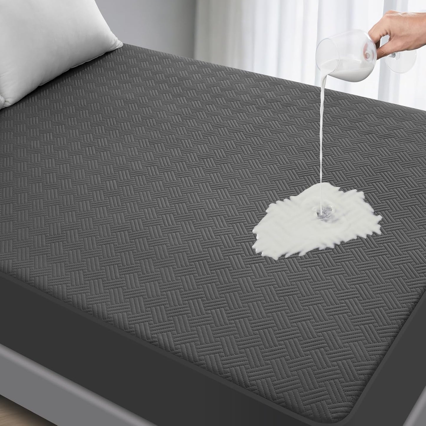 Waterproof Mattress Protector Queen Size - Breathable, Noiseless, Ultra-Soft Bed Cover, Mattress Pad Cover with Deep Stretchable Pockets 8"-21" (Gray)