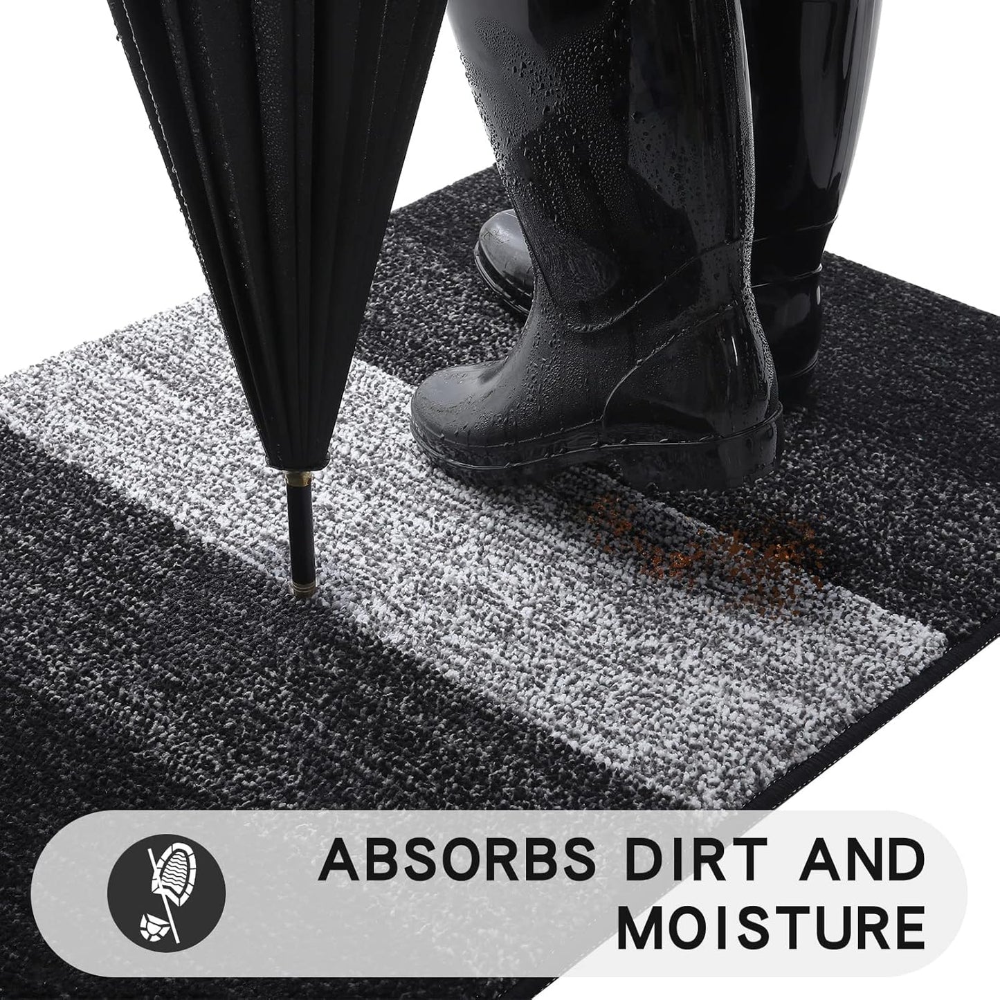 Kitinjoy Indoor Outdoor Door Mat, 32x20 Non-Slip Absorbent Dirt Trapper, Low-Profile Washable Inside Entrance Front Floor Mat, Sturdy Soft Entry Doormats for Entryway, Black