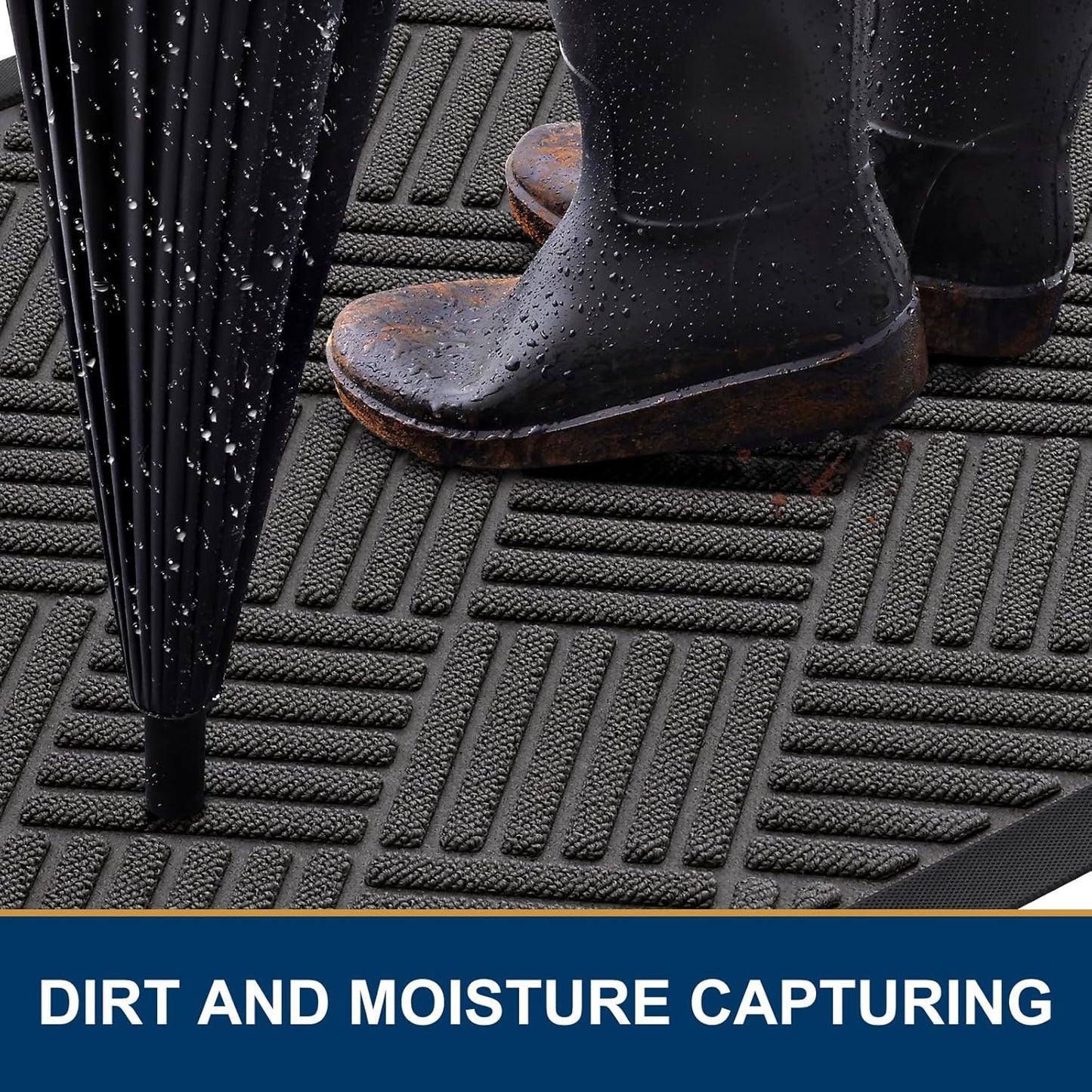 Smiry Front Door Mat Outside Entrance, Heavy Duty Outdoor Indoor Natural Rubber Doormat, Non Slip, Trap Dirt and Moisture, Easy Clean, Low Profile Patio Porch Entryway Mat, 29.5x17, Grey