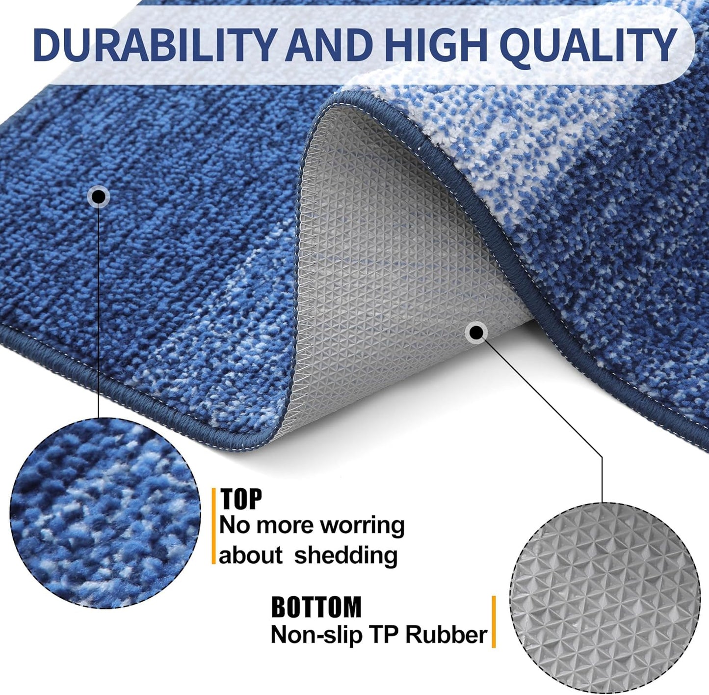 Kitinjoy Indoor Outdoor Door Mat, 71x47 Non-Slip Absorbent Dirt Trapper, Low-Profile Washable Inside Entrance Front Floor Mat, Sturdy Soft Entry Doormats for Entryway, Navy Blue
