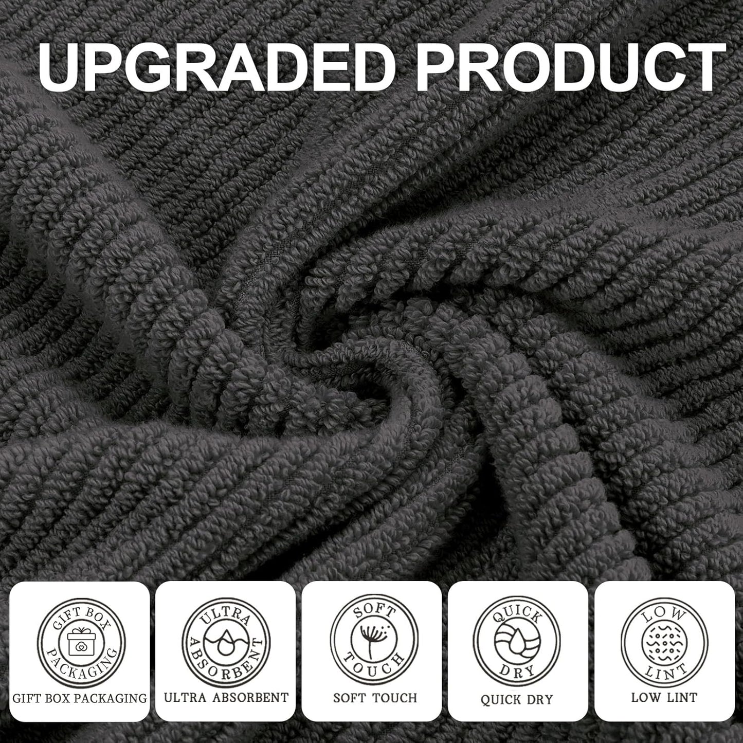 VOOVA & MOVAS Gray Hand Towels for Bathroom, Large 18" x 28" - 100% Cotton | Thick | Quick Dry | Lightweight | Absorbent | Soft, Hand Towels Set of 4, Bathroom Essentials, Dark Grey