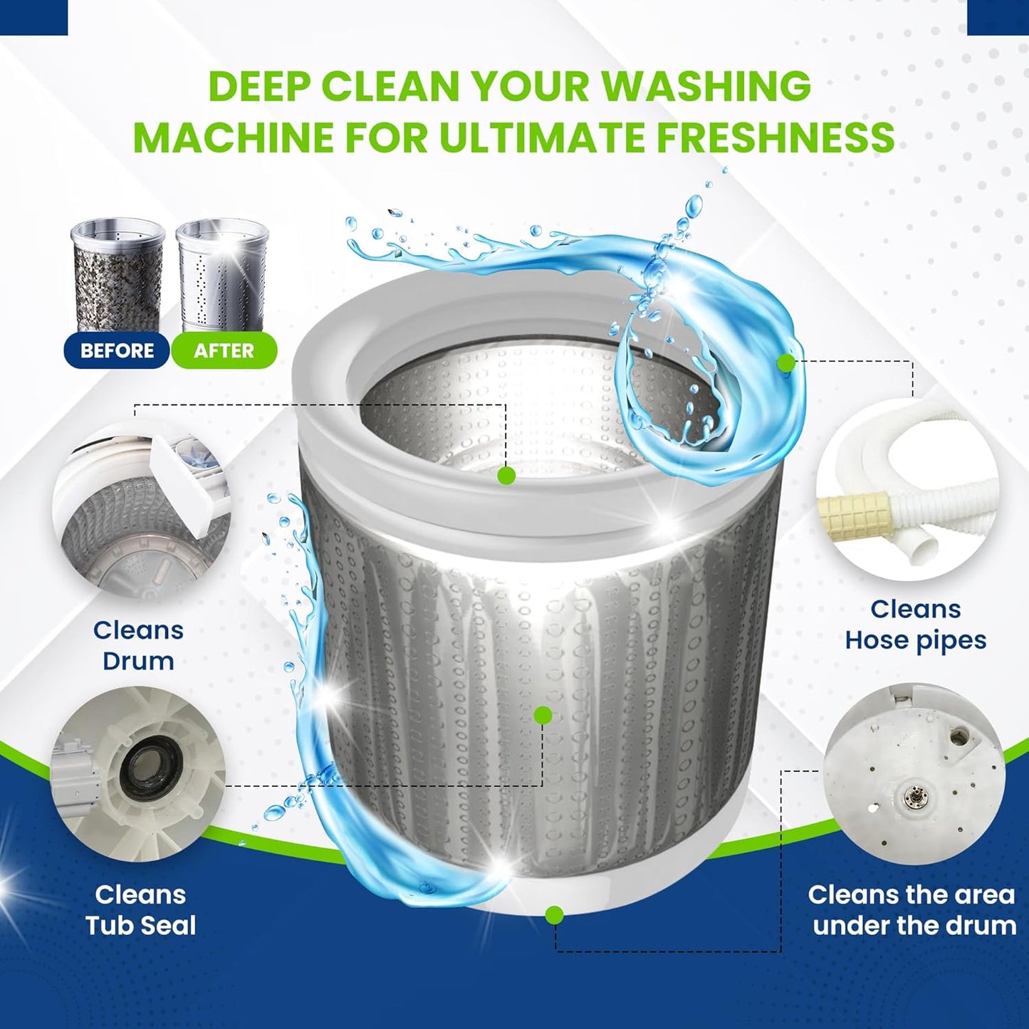 True Fresh Washing Machine Cleaner Tablets, 15 Solid Deep Cleaning Tablet, Finally Clean All Washers Machines Including HE Front Loader Top Load