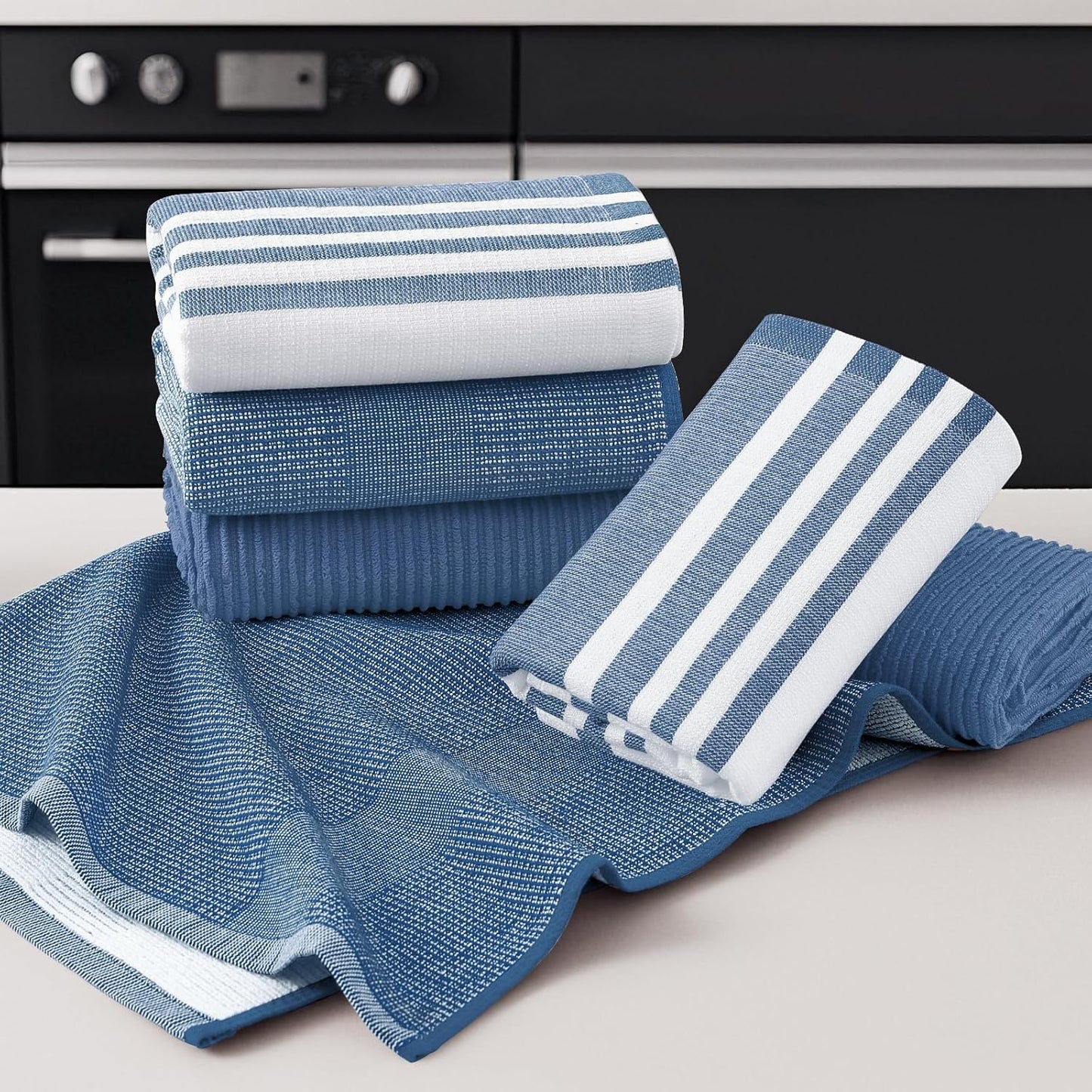 Homaxy Premium Kitchen Towels(18”x 28”, 12 Pack), Large Cotton 380 GSM Kitchen Hand Towels, Soft and Absorbent Terry Dish Towels, Multipurpose Tea Towel Set with Hanging Loop, Navy Blue