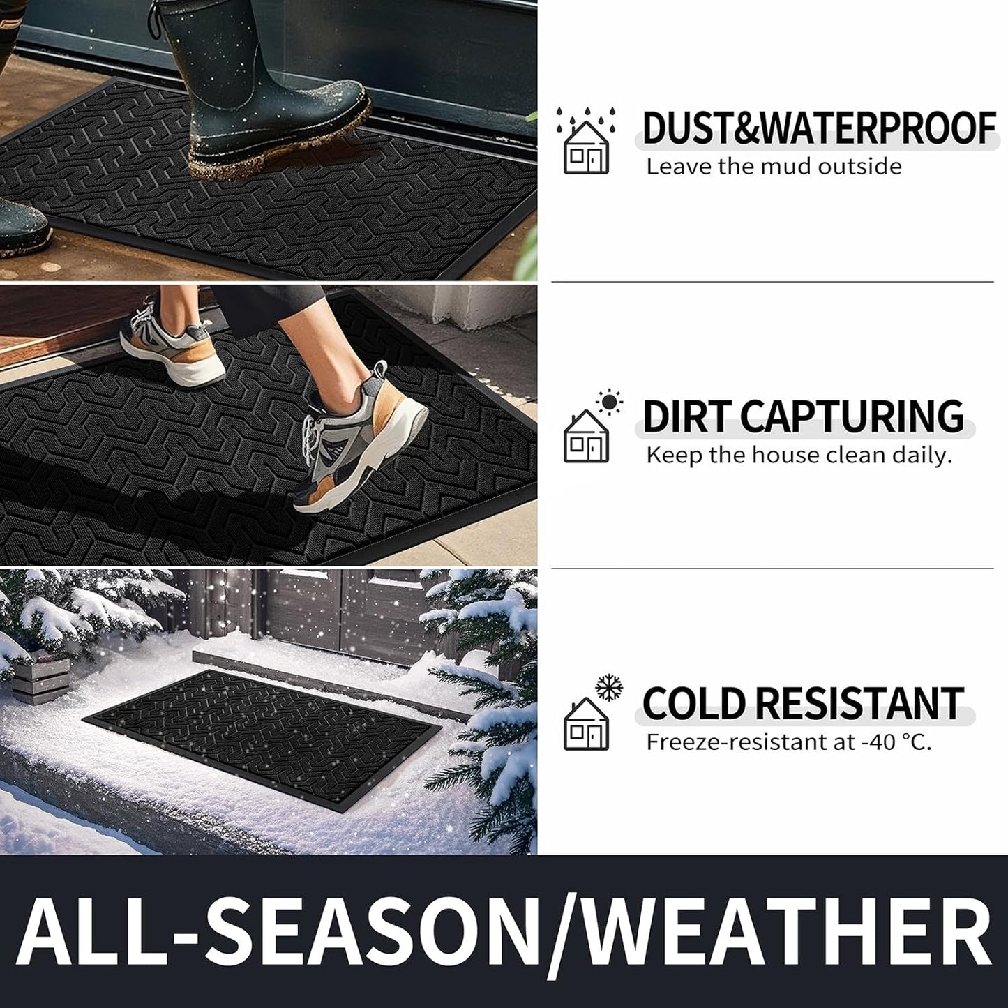 Yimobra Front Door Mat Outside Entrance 29.5x17, Waterproof Heavy Duty Outdoor Mats for Front Door, Non Slip Rubber Entry Mat for Garage Patio, Black