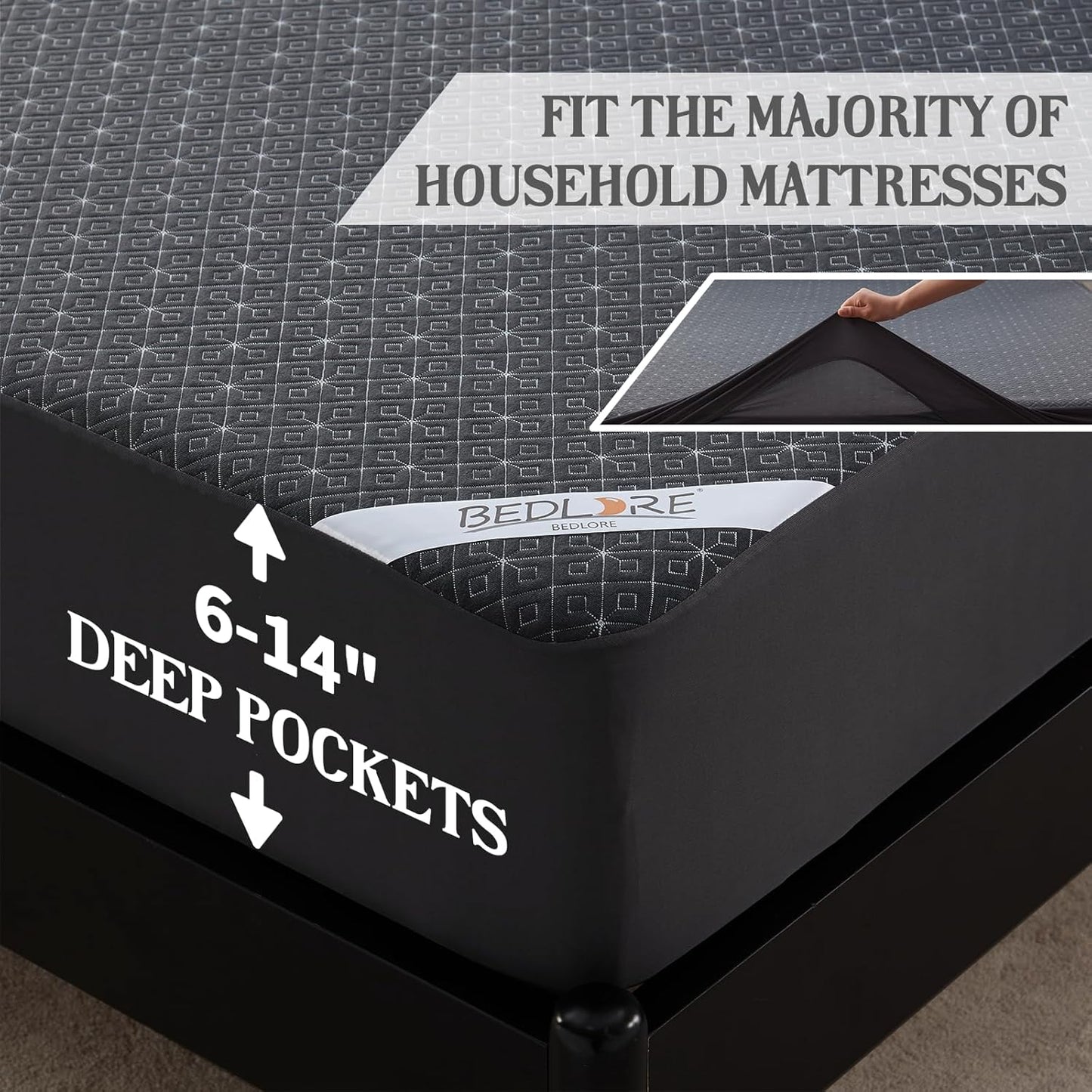 BEDLORE Twin Mattress Protector, Waterproof Noiseless Mattress Cover with Stretchable Pockets for 6-15 inches Mattress, Soft Breathable Mattress Pad Machine Washable (Dark Gray)