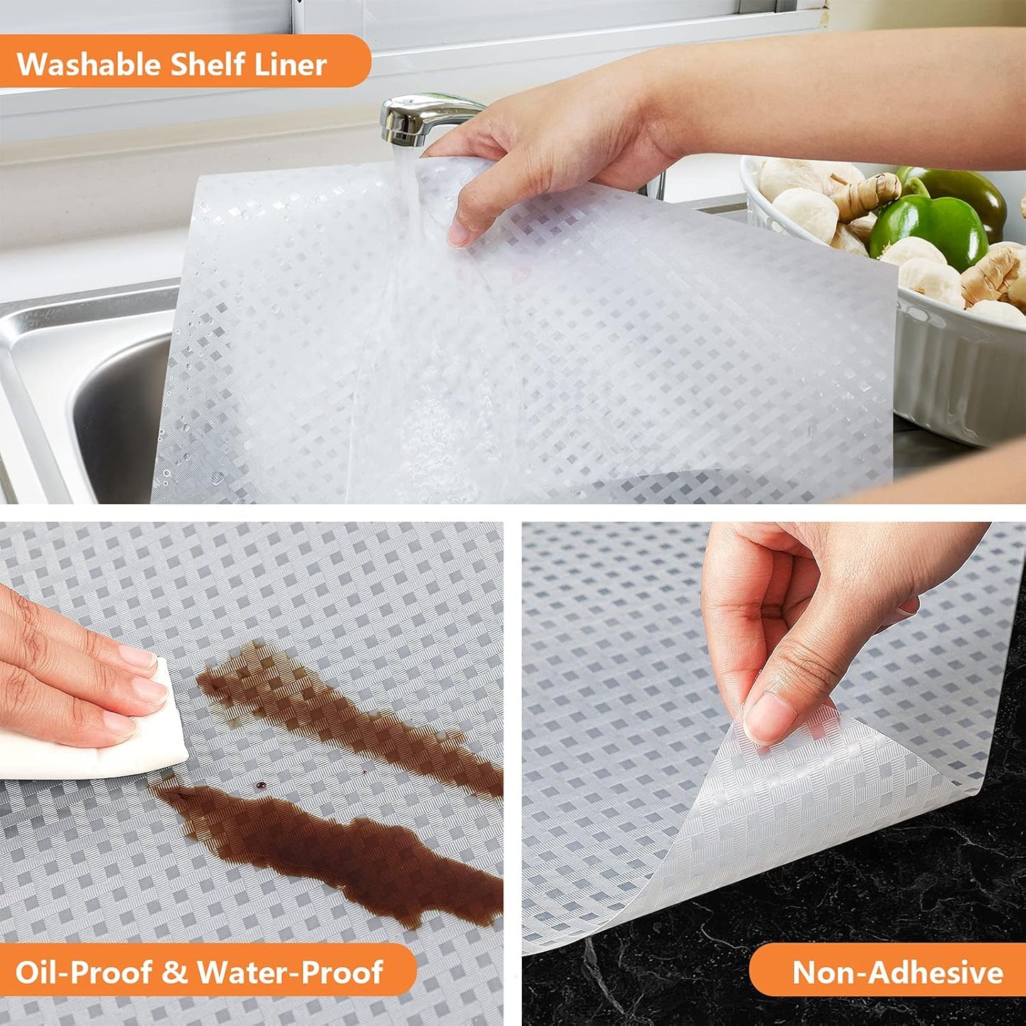 Shelf Liners for Kitchen Cabinets Refrigerator Liners Waterproof & Oil-Proof Kitchen Cupboard Liner Non-Slip Drawer Mats EVA Material Non Adhesive Fridge Mats for Shelves - Clear 23.6 x 78.7 Inches