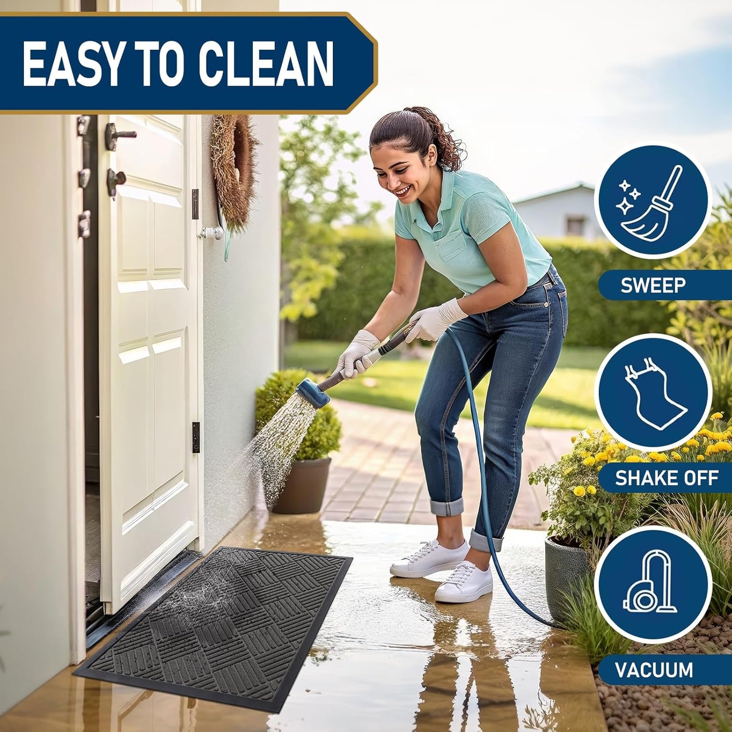 Smiry Front Door Mat Outside Entrance, Heavy Duty Outdoor Indoor Natural Rubber Doormat, Non Slip, Trap Dirt and Moisture, Easy Clean, Low Profile Patio Porch Entryway Mat, 71x47, Grey