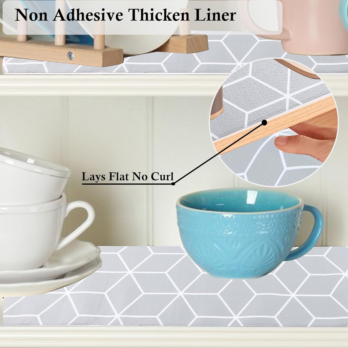 Shelf Liner for Kitchen Cabinets Non Adhesive 15 Inch Wide X 20 Ft Waterproof Cabinet Drawer Liners for Pantry Shelves Non Slip Strong Grip Mat for Closet Bathroom Cupboard Refrigerator Under Sink