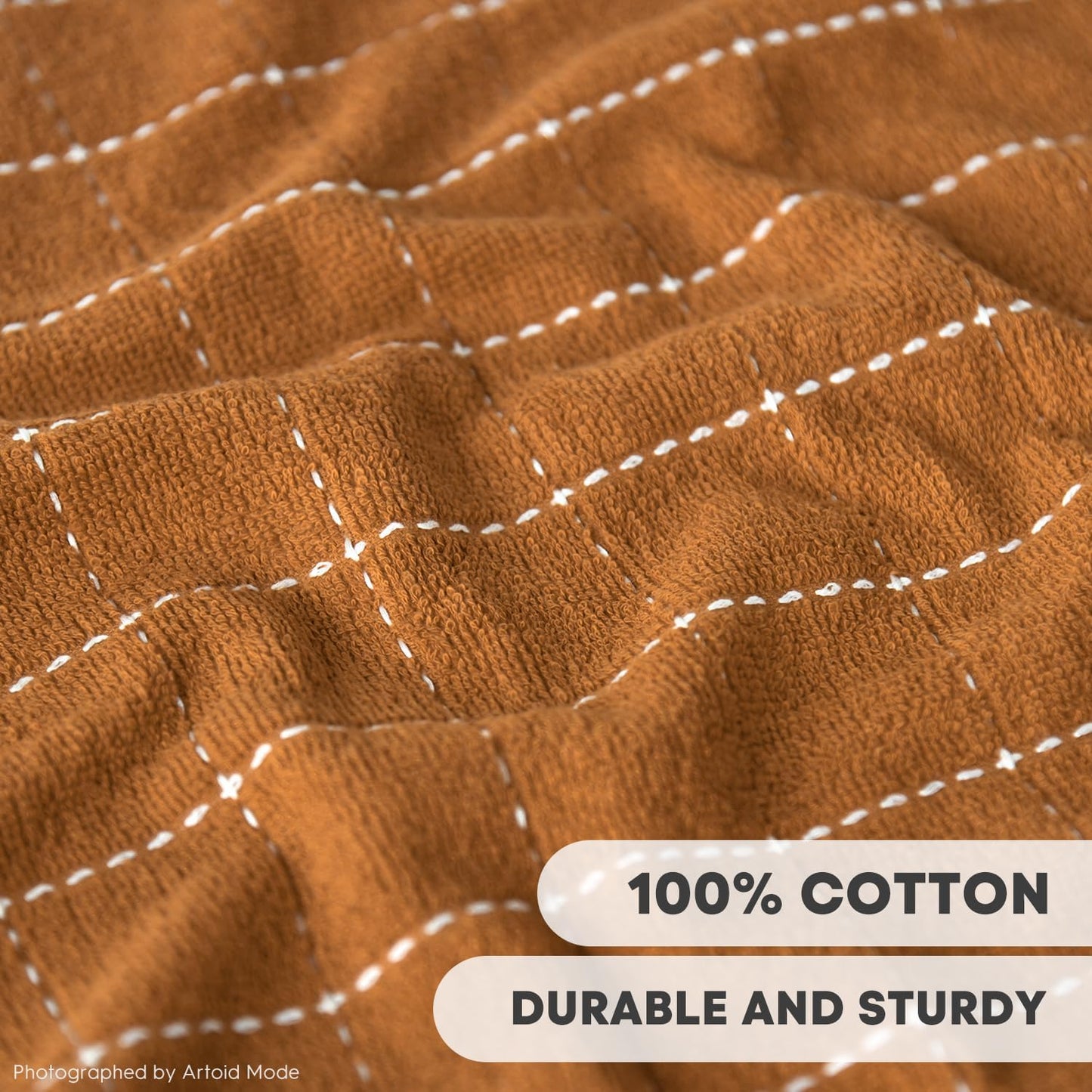 Artoid Mode Checkered Designed Cotton Caramel Terry Kitchen Dish Cloths, 12x12 Inch Soft Absorbent Quick Drying Cleaning Kitchen Rags Set of 6