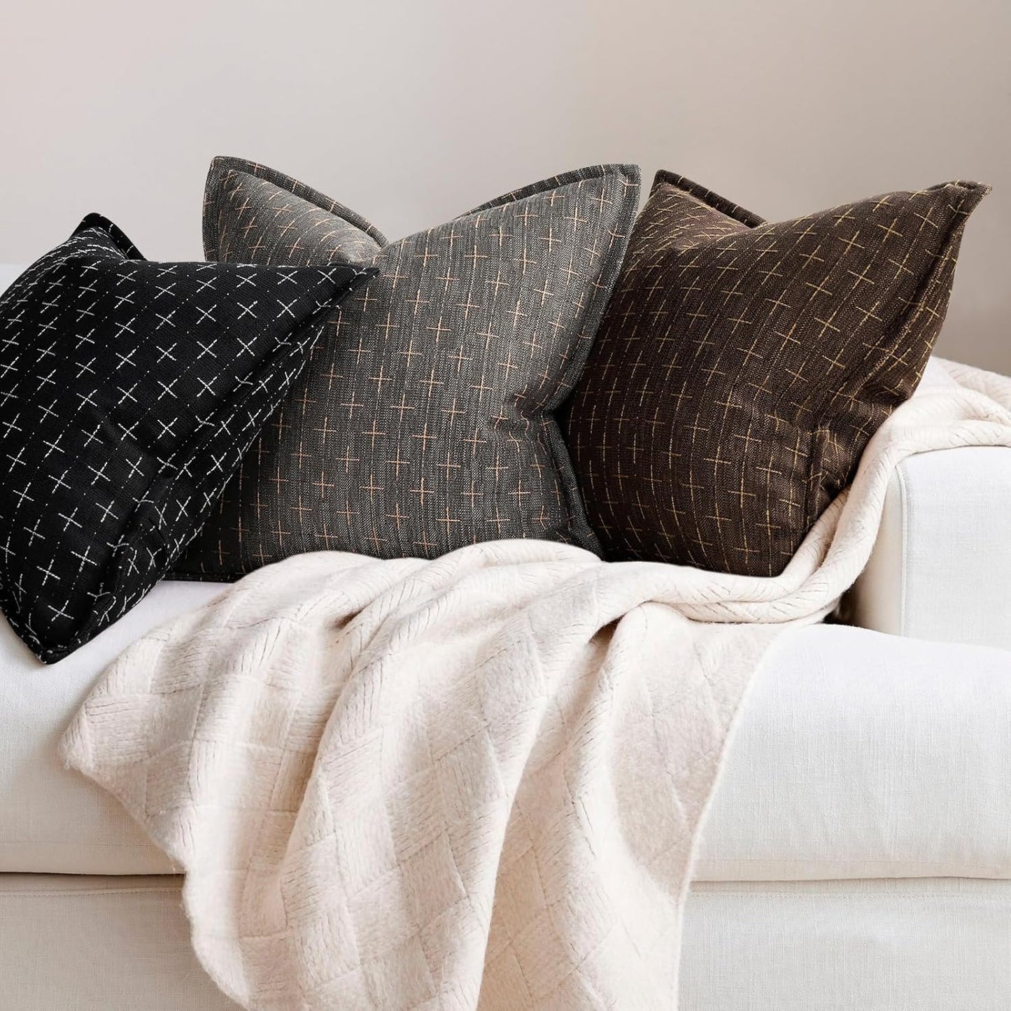 ZWJD 12x20 Pillow Covers Set of 2 Soft Polyester Textured Pillow Covers with Stylish Flange Edge Cozy Farmhouse Throw Pillows for Couch Bed Sofa Living Room