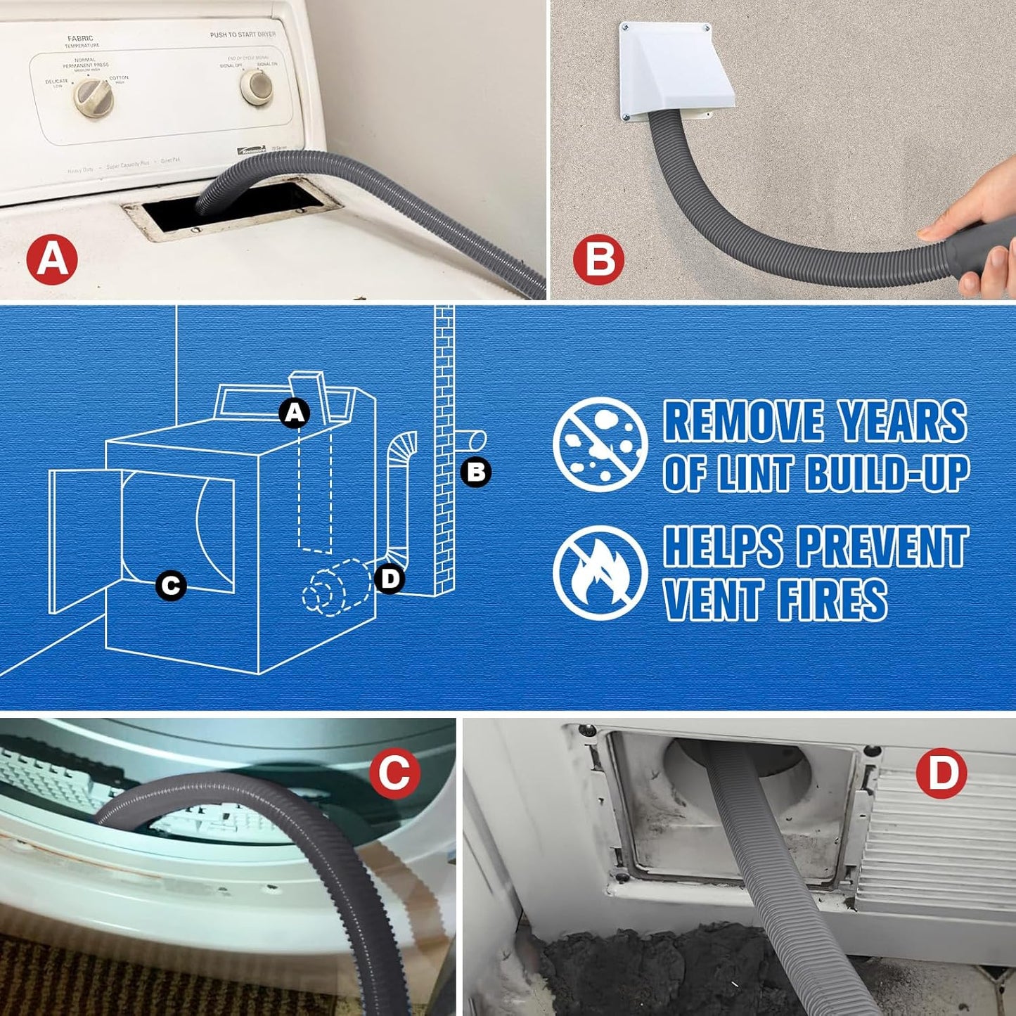 Sealegend Upgrade Dryer Vent Cleaner Kit Vacuum Hose Attachment Compatible with Most Vacuum Cleaner, Quickly Lint Remover Cleaning Supplies, Deep Gray