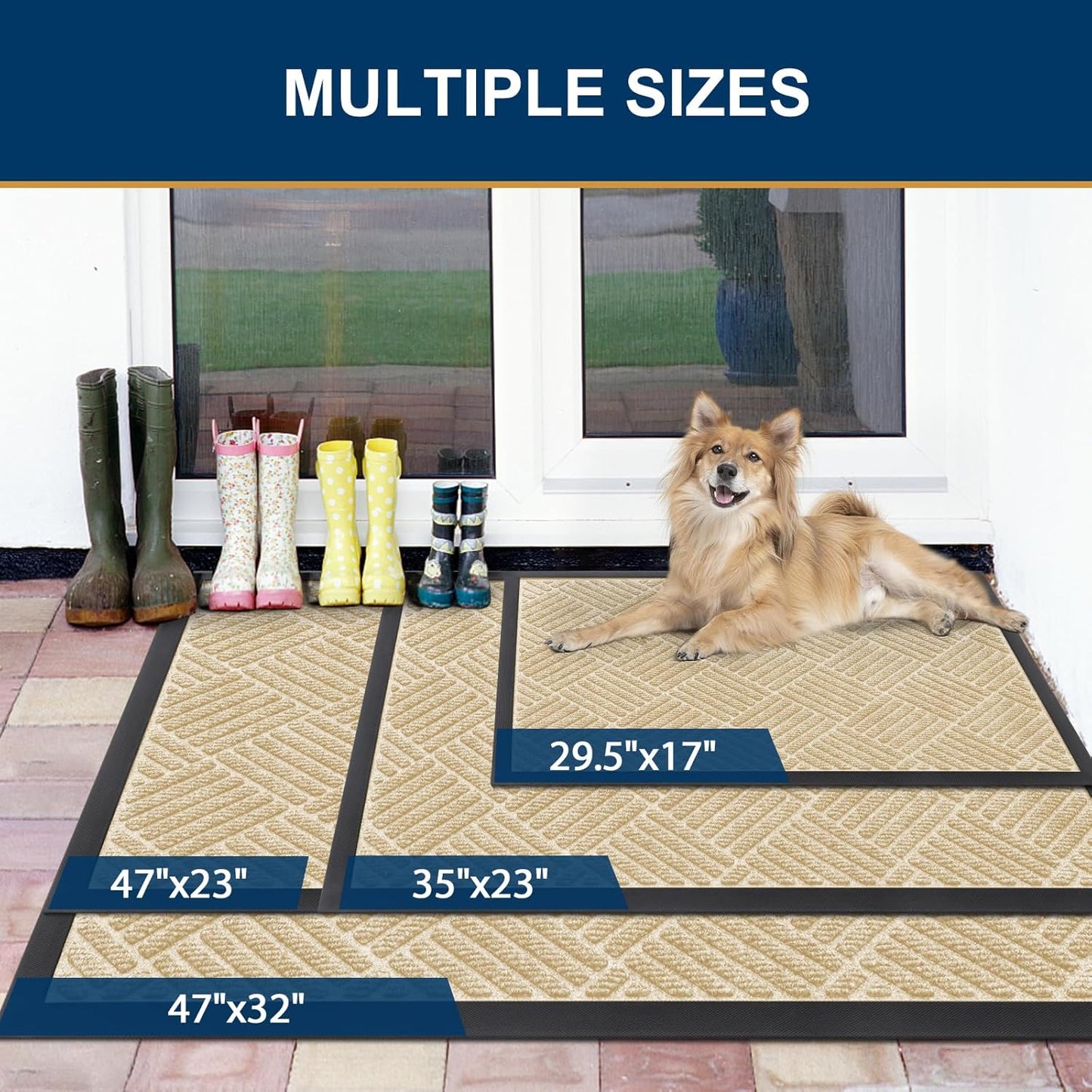 Smiry Front Door Mat Outside Entrance, Heavy Duty Outdoor Indoor Natural Rubber Doormat, Non Slip, Trap Dirt and Moisture, Easy Clean, Low Profile Patio Porch Entryway Mat, 29.5x17, Beige
