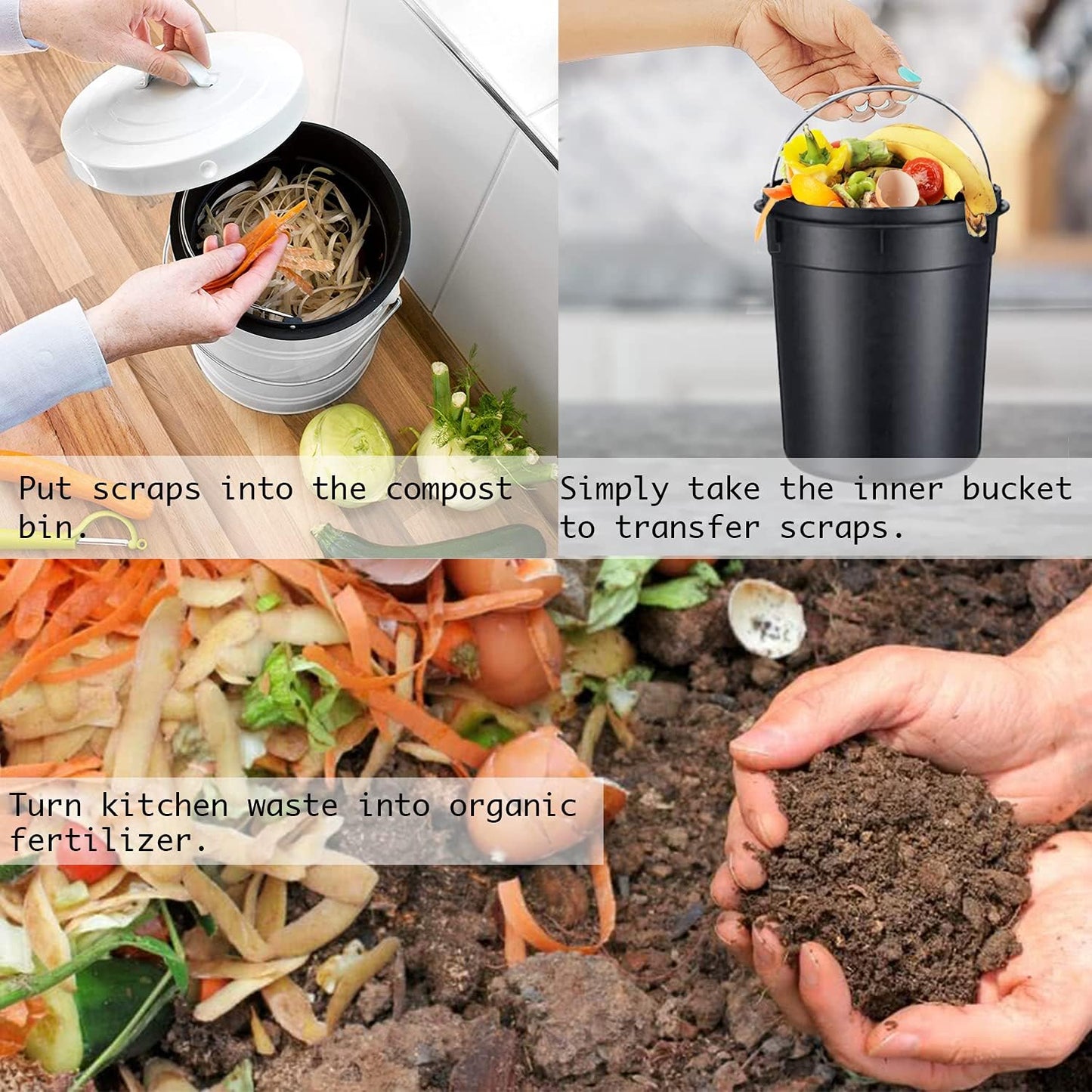 Compost Bin for Kitchen Counter, LALASTAR Small Metal Compost Bin Indoor Kitchen Sealed with Lid for Food Waste, Countertop Composter Container, White, 1 Gallon