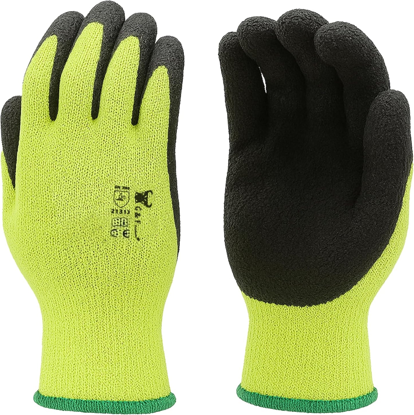 G & F 1516 12 Pairs Pack Premium High Visibility Low emissions Green Work and gardening Gloves for Men and Women.MicroFoam Textured Coated Palm and Fingers Gloves for Gardening Work,Size Medium,Green
