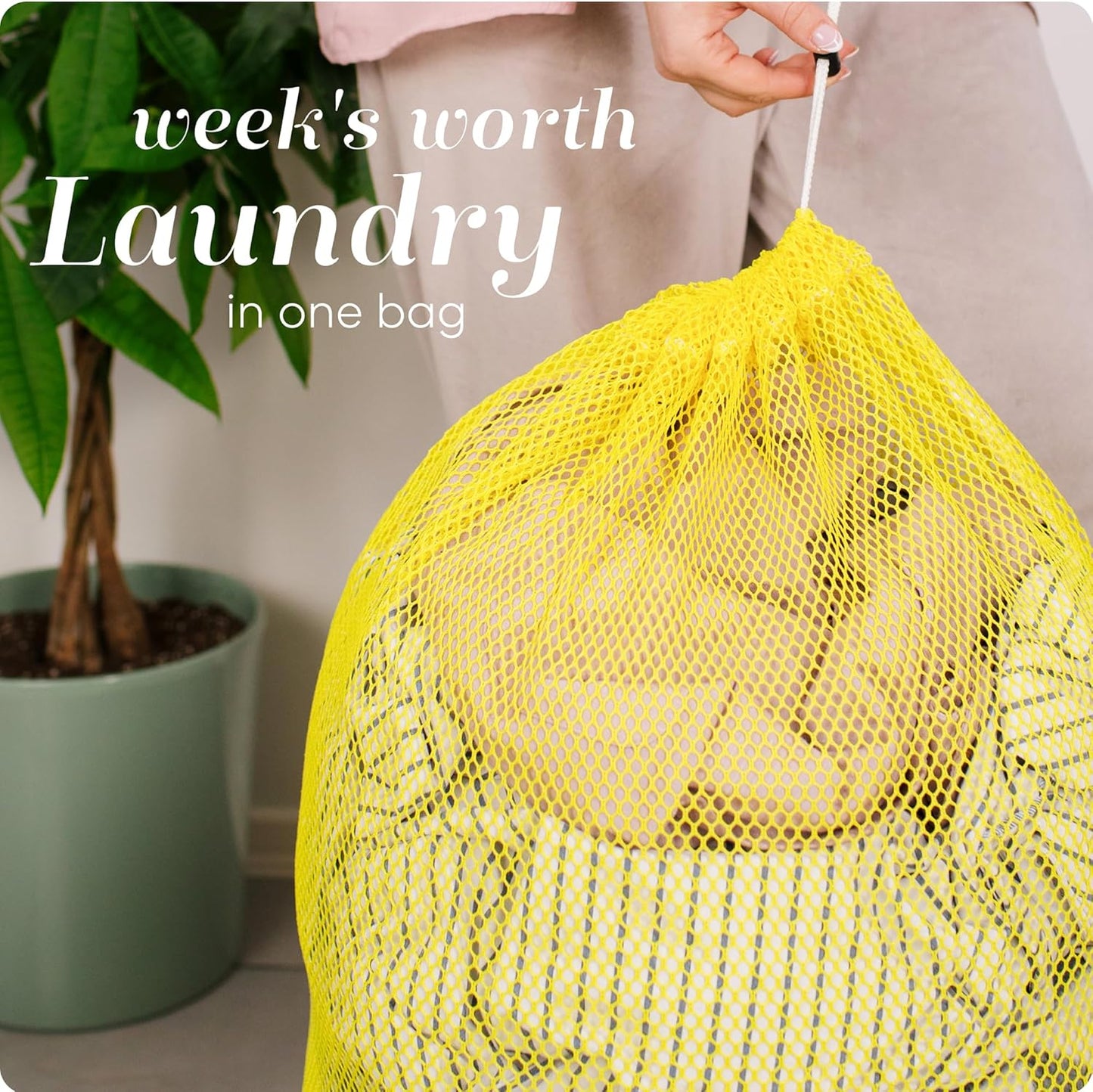 Handy Laundry Mesh XL Laundry Bags - Durable, Machine Washable with Secure Drawstring Closure - Perfect for College Dorms, Laundromats, Apartments (Yellow, Large 24" x 36", 2-Pack)